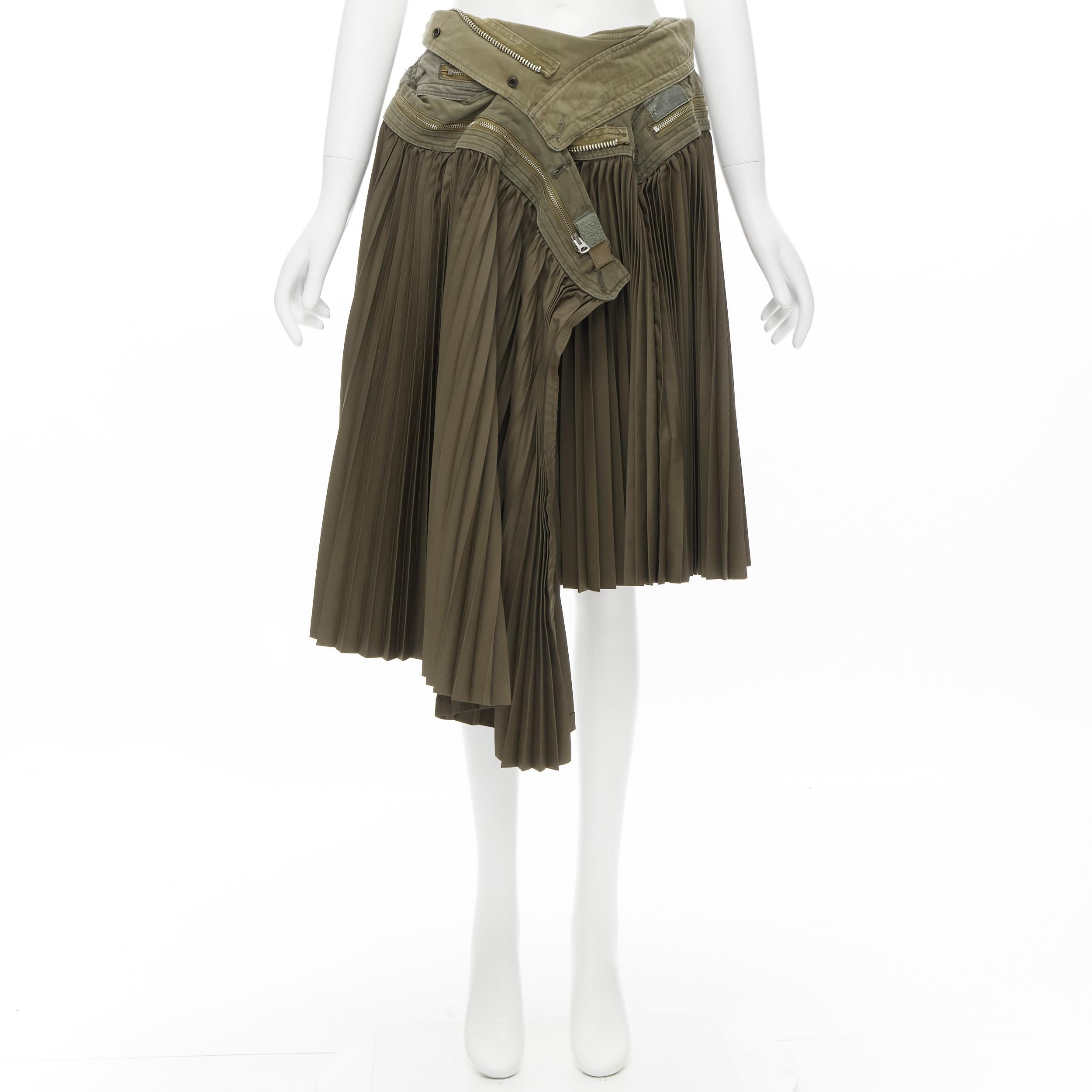 vintage JUNYA WATANABE 2006 military green deconstructed zipper pleated skirt  S 4