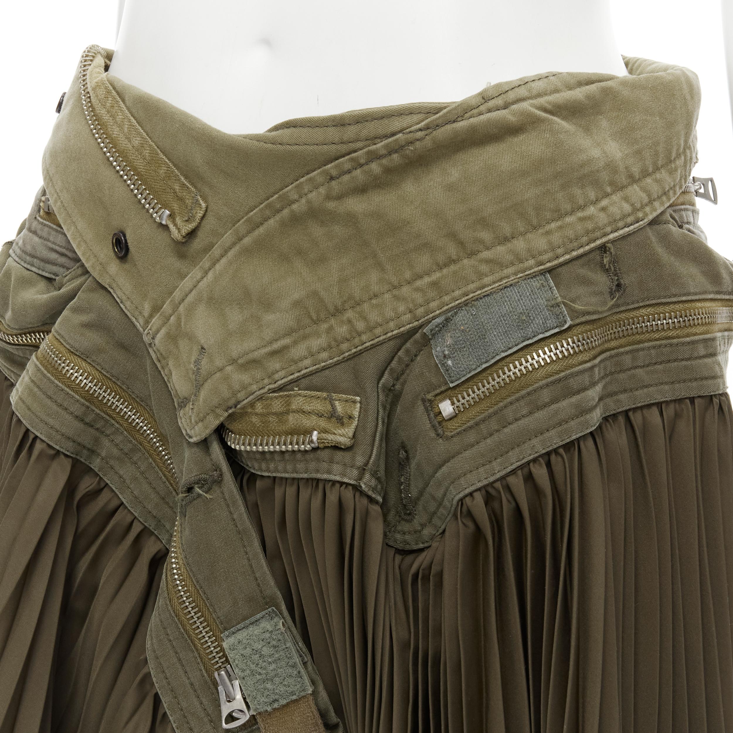 Women's vintage JUNYA WATANABE 2006 military green deconstructed zipper pleated skirt  S