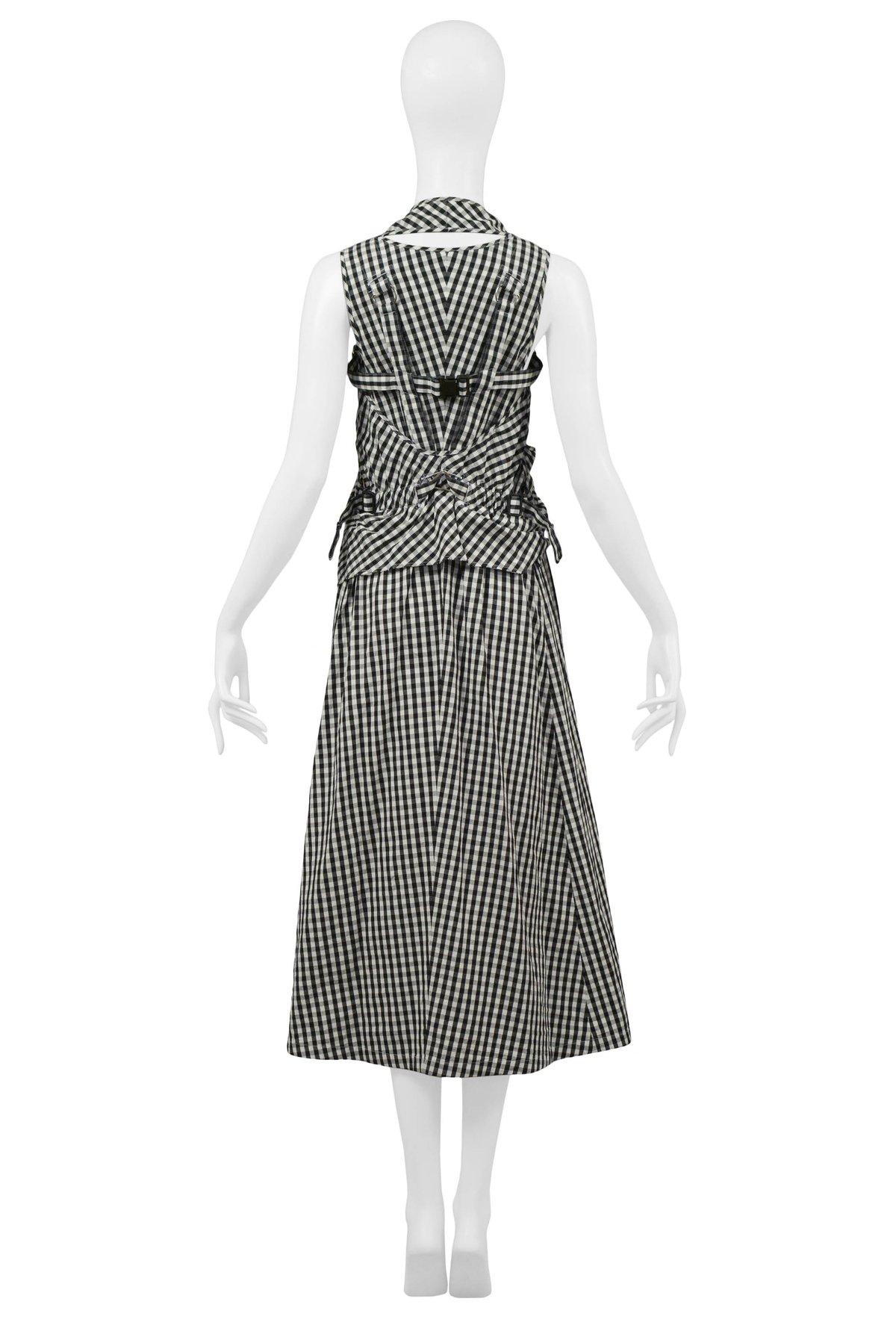 Vintage Junya Watanabe Schwarz-Weißes Gingham-Parachute-Kleid 2003 (Grau) im Angebot