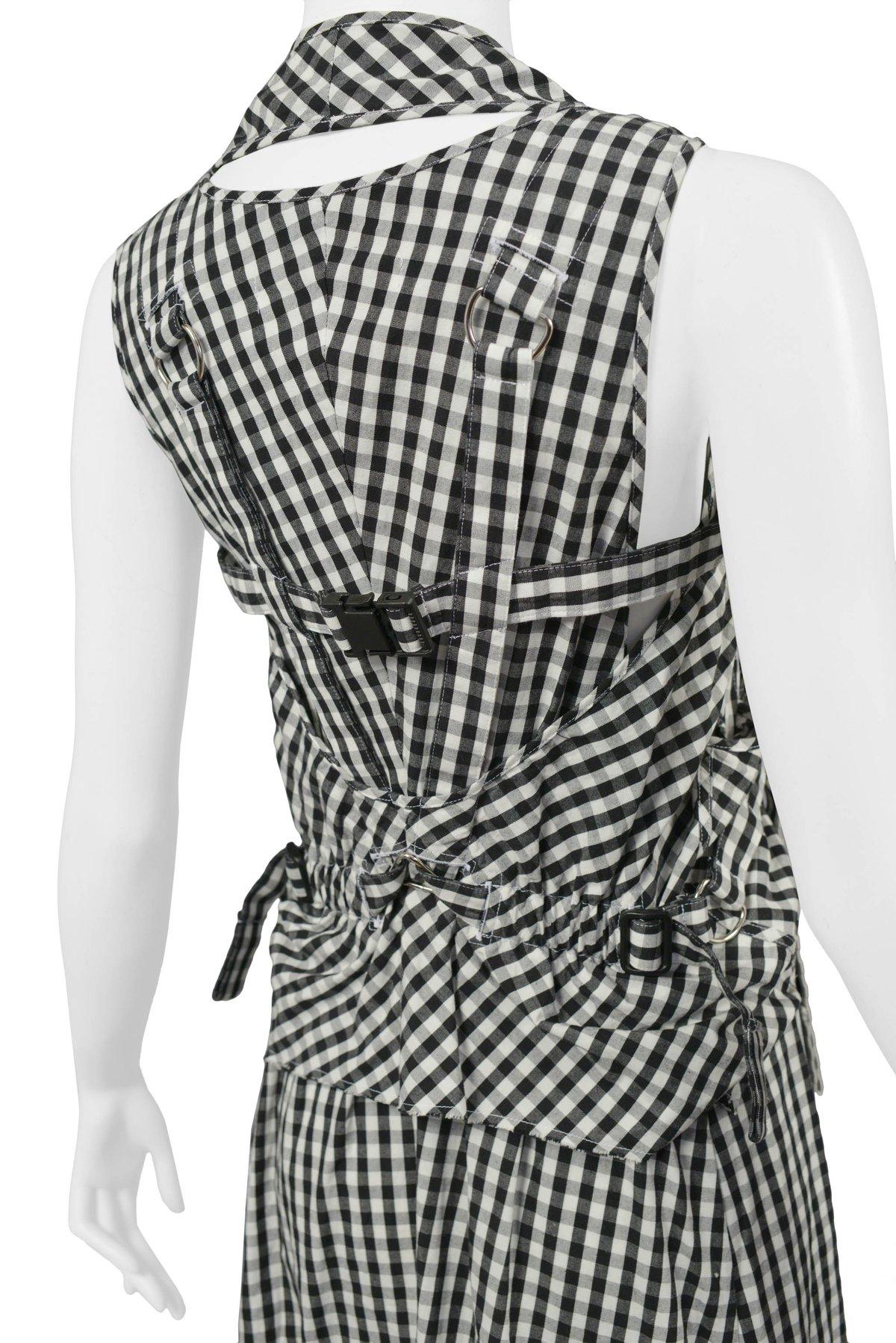 Vintage Junya Watanabe Schwarz-Weißes Gingham-Parachute-Kleid 2003 Damen im Angebot