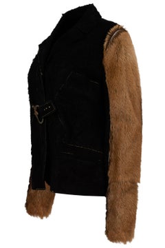 Vintage Just Cavalli 2001 Leather Suede Distressed & Pony Hair Jacket