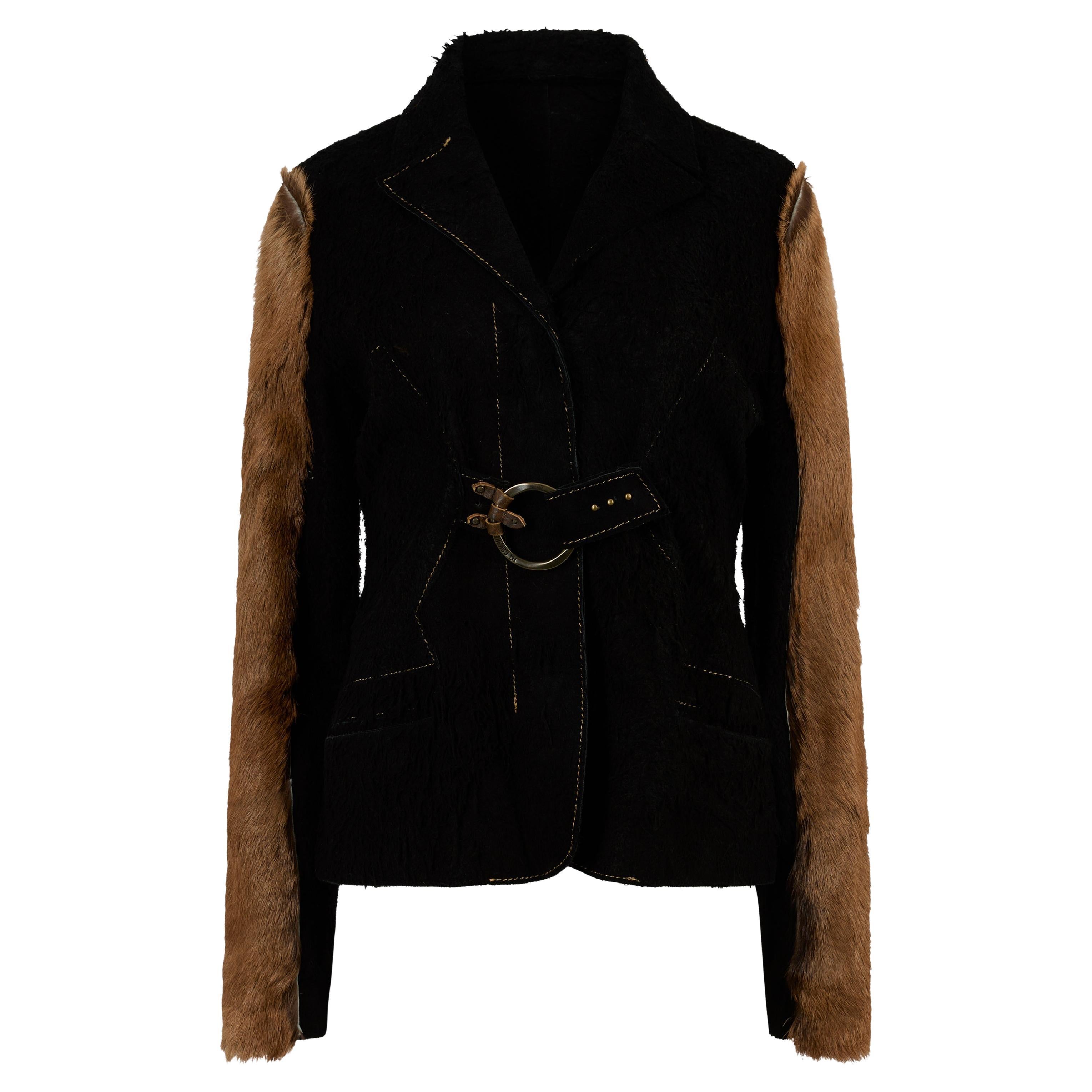 Vintage Just Cavalli 2001 Veste en cuir, daim, poils de poney et cheveux en détresse en vente