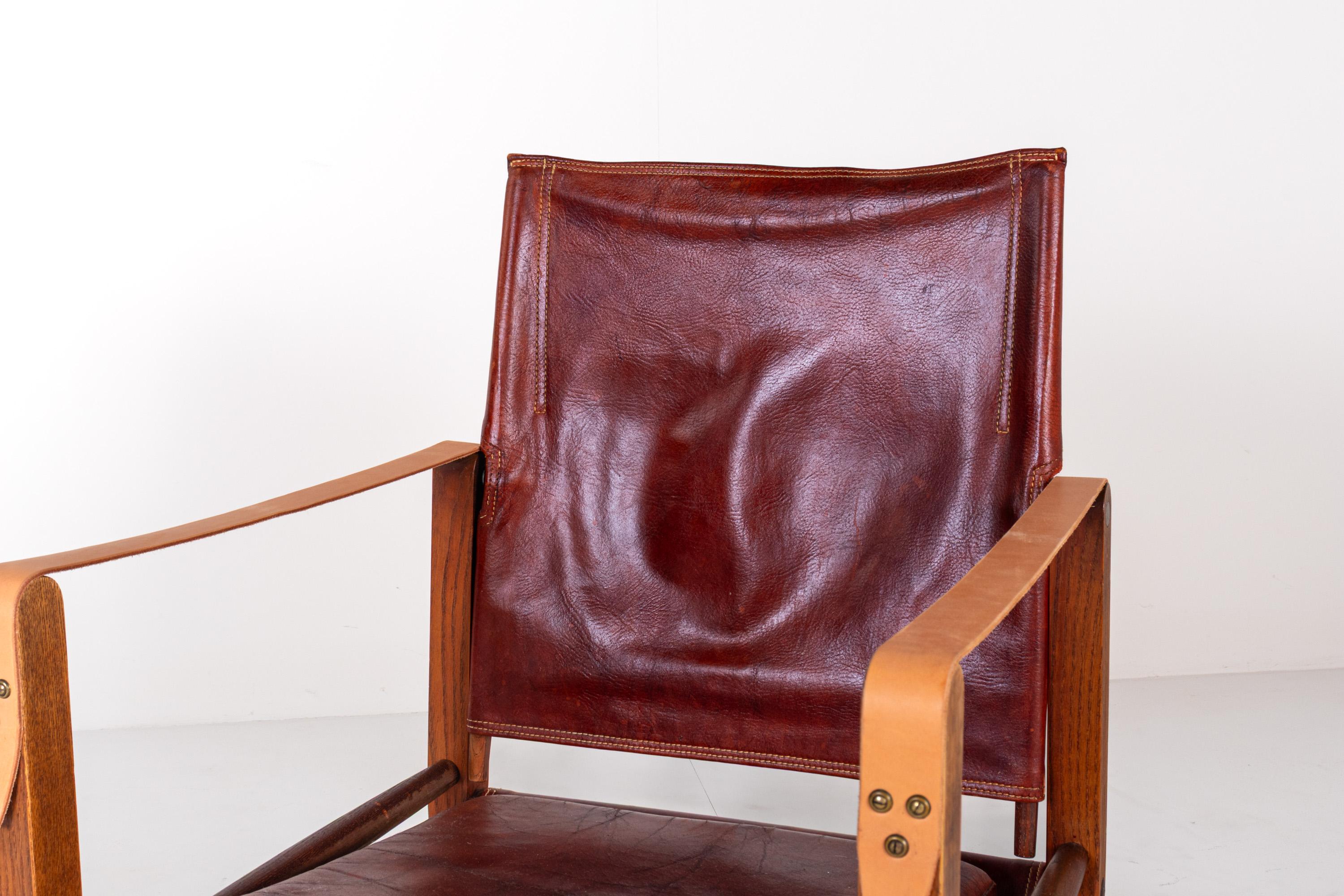 Mid-Century Modern Vintage Kaare Klint for Rud Rasmussen KK47000 Safari Chair in Leather, Denmark For Sale