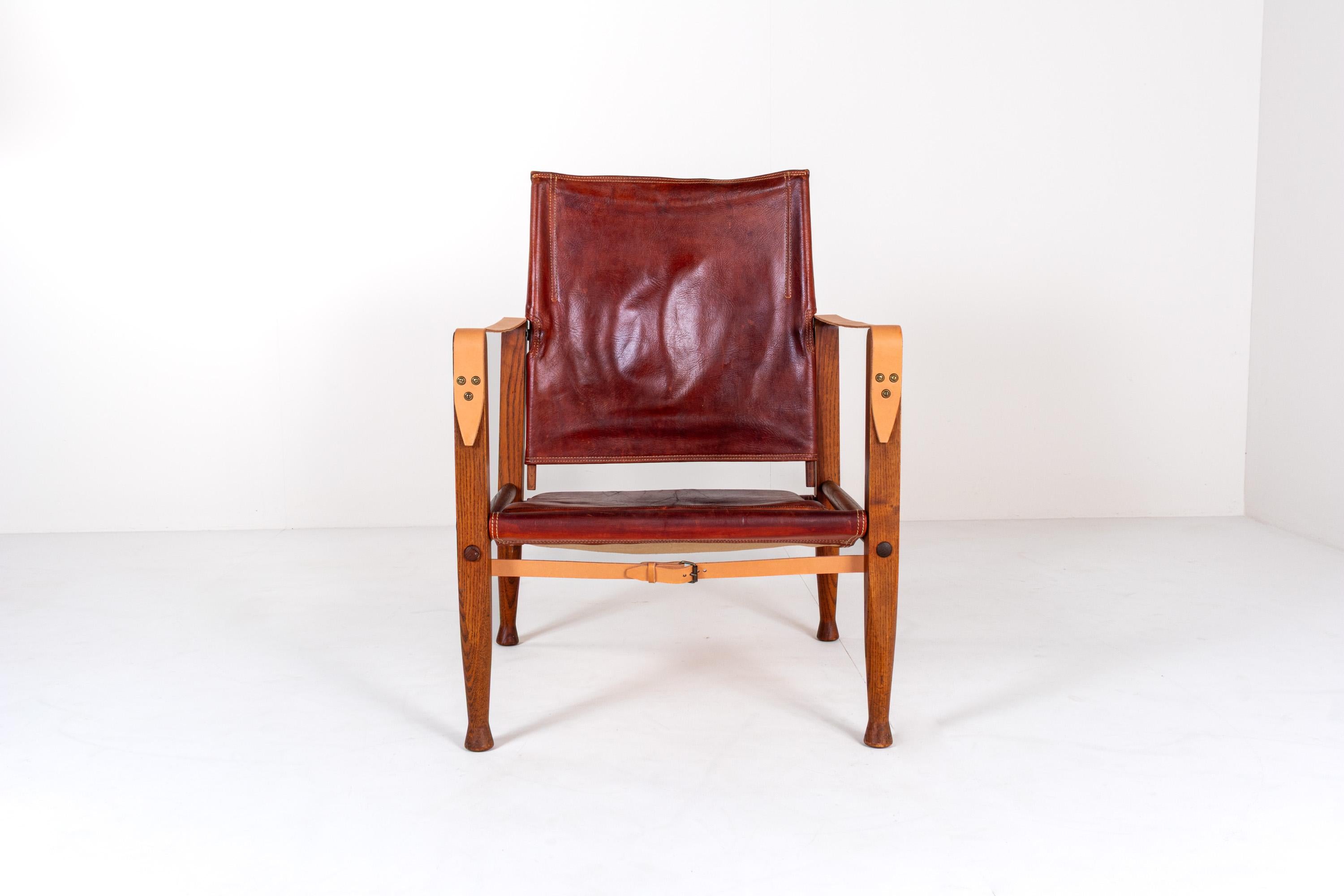 Mid-20th Century Vintage Kaare Klint for Rud Rasmussen KK47000 Safari Chair in Leather, Denmark For Sale