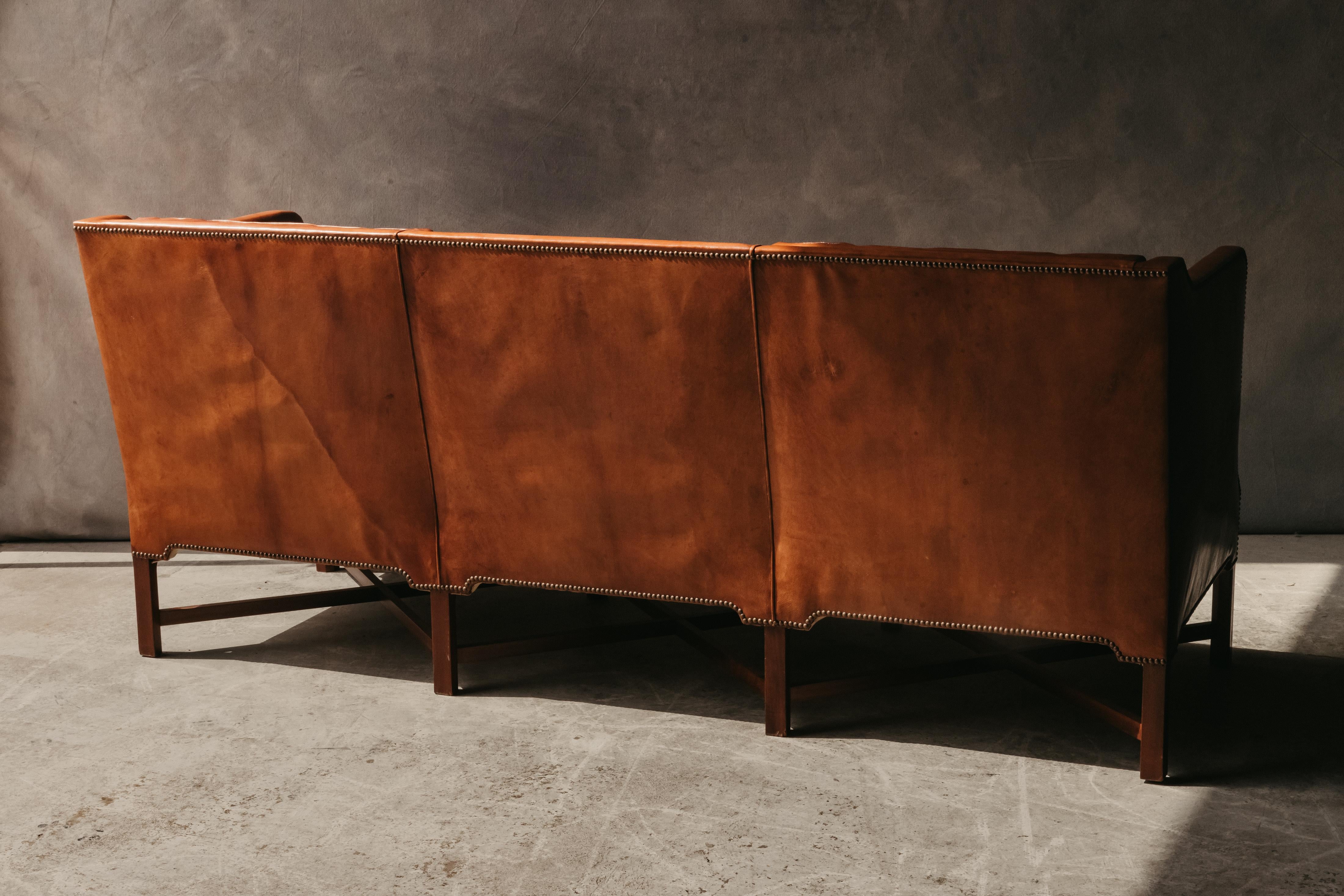 Leather Vintage Kaare Klint for Rud Rasmussen Sofa Model 4118, From Denmark Circa, 1930