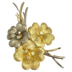 Retro "Kabana" Antique 18k 2-Tone Gold Diamond Flower Pin-Brooch