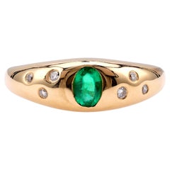 Vintage Kabana Emerald Diamond 14K Yellow Gold Bezel Ring