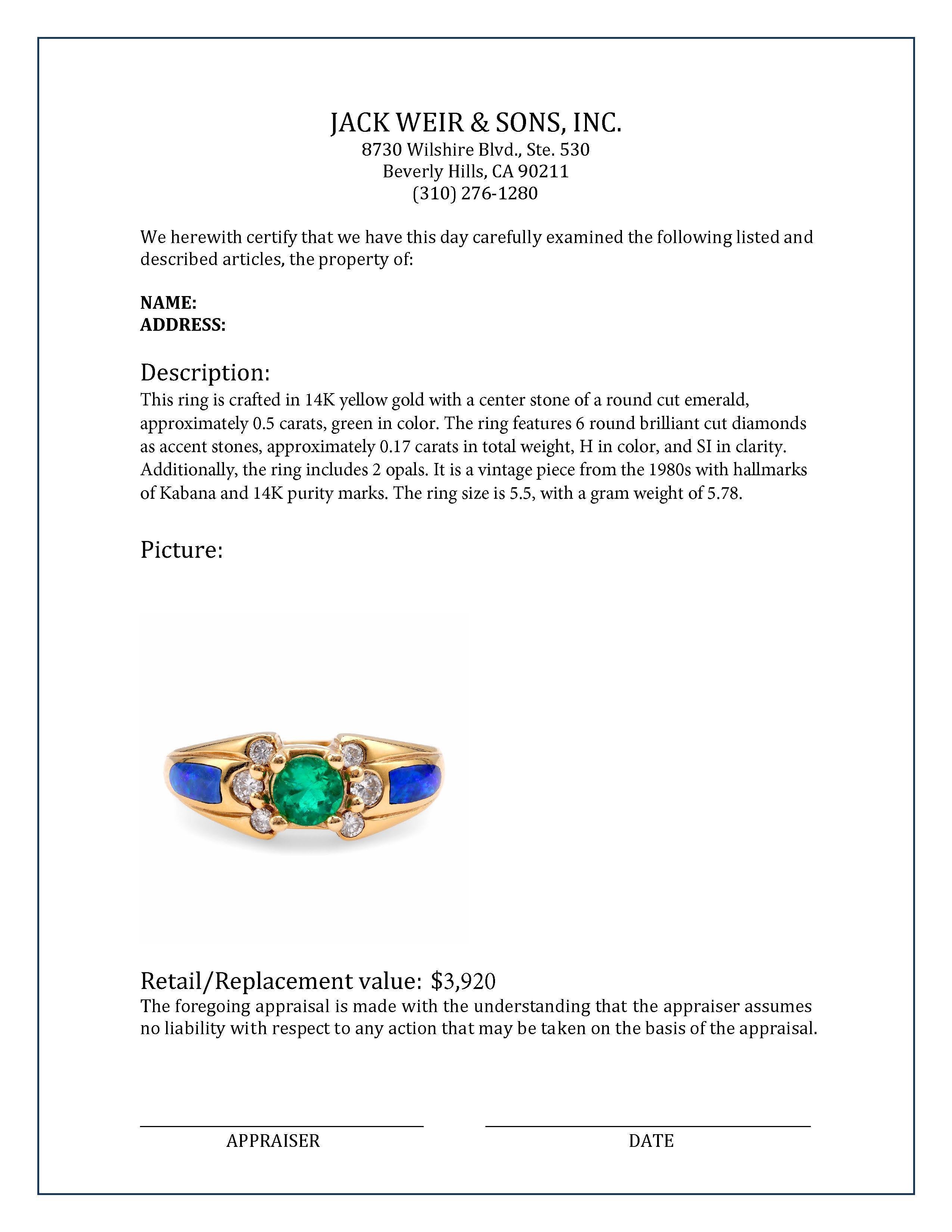 Vintage Kabana Smaragd Diamant Onyx 14K Gelbgold Ring im Zustand „Hervorragend“ in Beverly Hills, CA