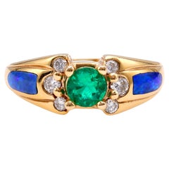 Vintage Kabana Smaragd Diamant Onyx 14K Gelbgold Ring