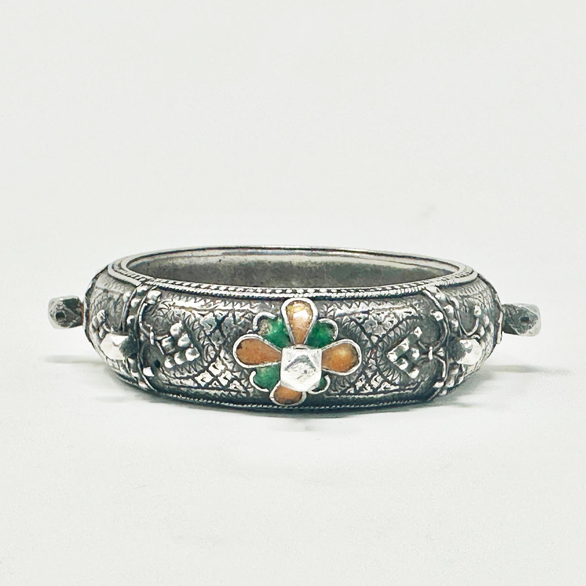 Vintage Kabylie Berber-Emaille- und Silberarmband aus Emaille, Algerien (Kunsthandwerker*in) im Angebot