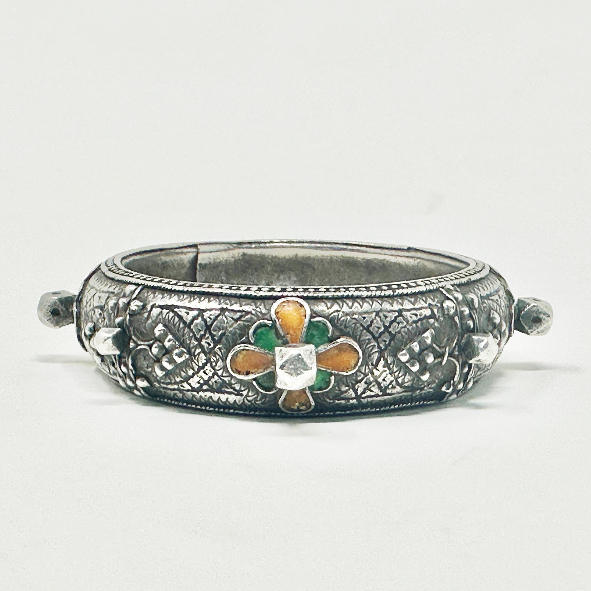 Vintage Kabylie Berber-Emaille- und Silberarmband aus Emaille, Algerien Damen im Angebot