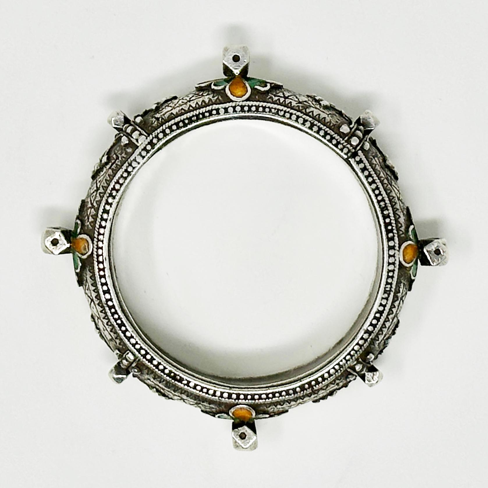 Vintage Kabylie Berber-Emaille- und Silberarmband aus Emaille, Algerien im Angebot 1