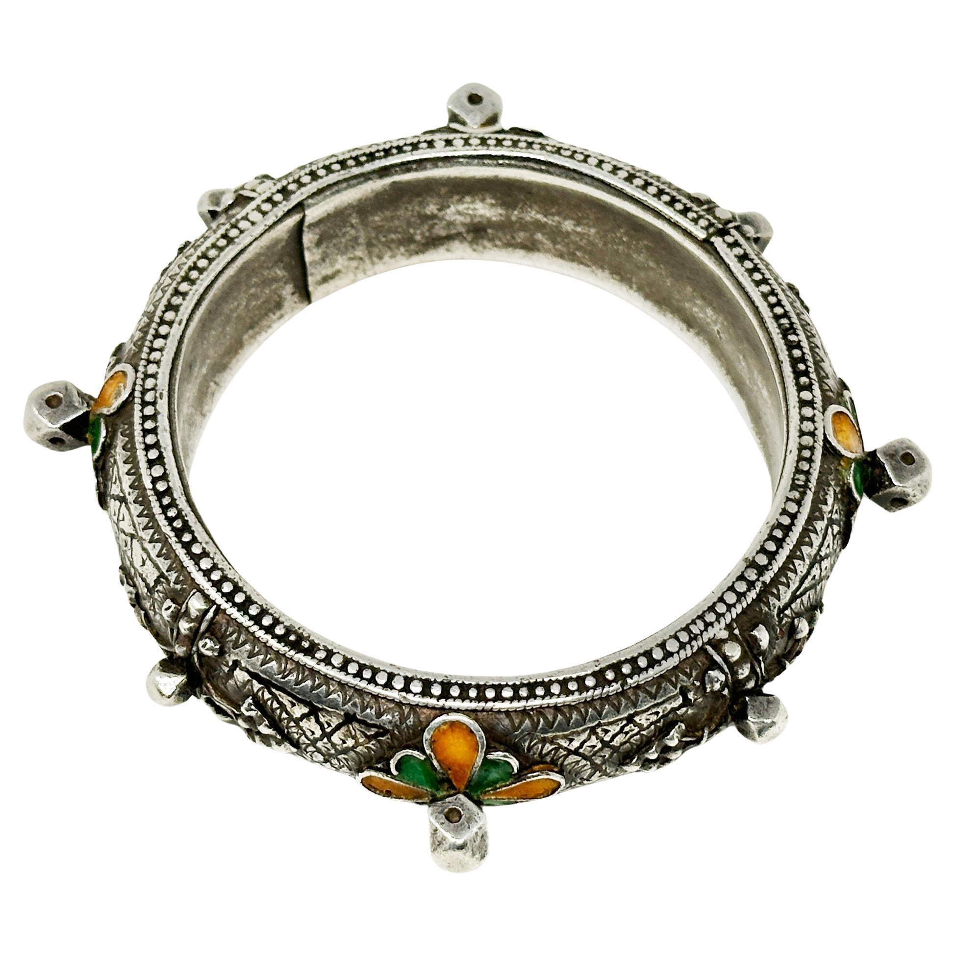 Vintage Kabylie Berber-Emaille- und Silberarmband aus Emaille, Algerien im Angebot