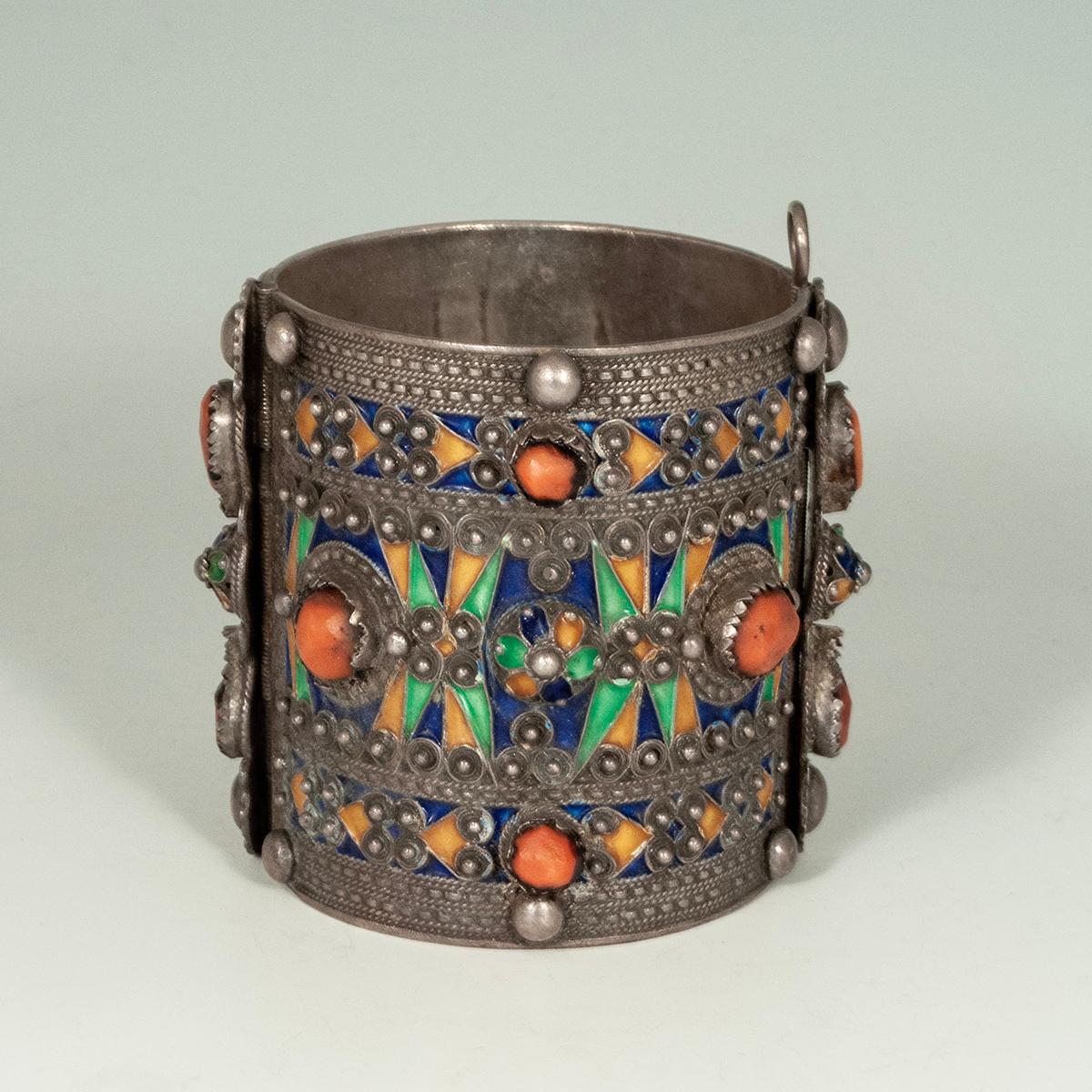Women's Vintage Kabylie Enamel and Silver Cuff, Northern Algeria
