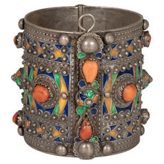 Vintage Kabylie Enamel and Silver Cuff, Northern Algeria