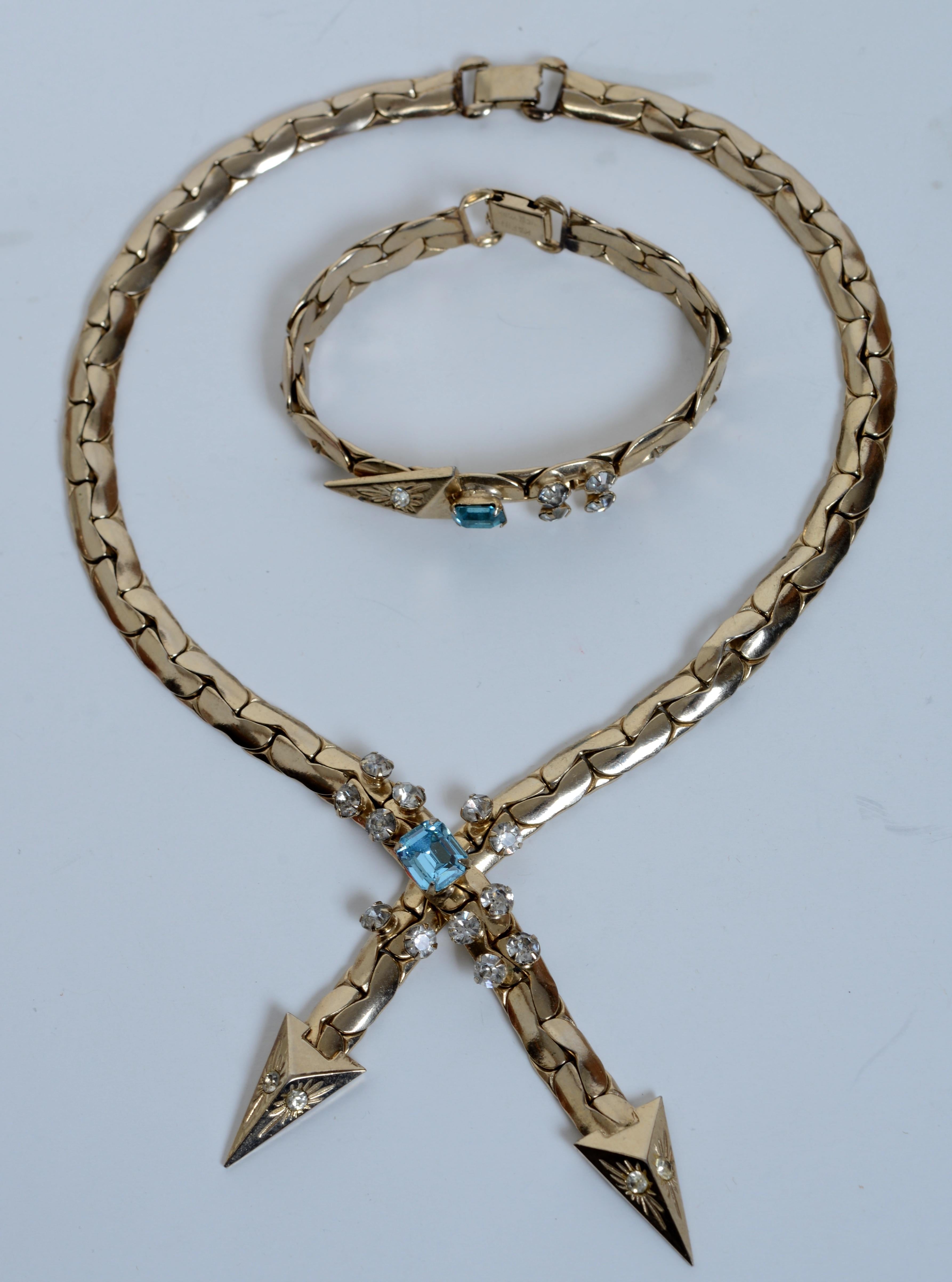 Collana e bracciale abbinato a spina di pesce con cristalli 