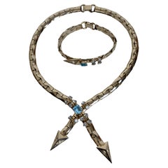 Vintage "KAFIN of NY" Necklace and Matching Bracelet Herringbone with Crystals