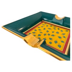 Vintage Kahla Porcelain Square Ashtray Green and Gold Germany c. 1950