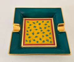 Vintage Kahla Porcelain Square Ashtray Green and Gold Germany c. 1950