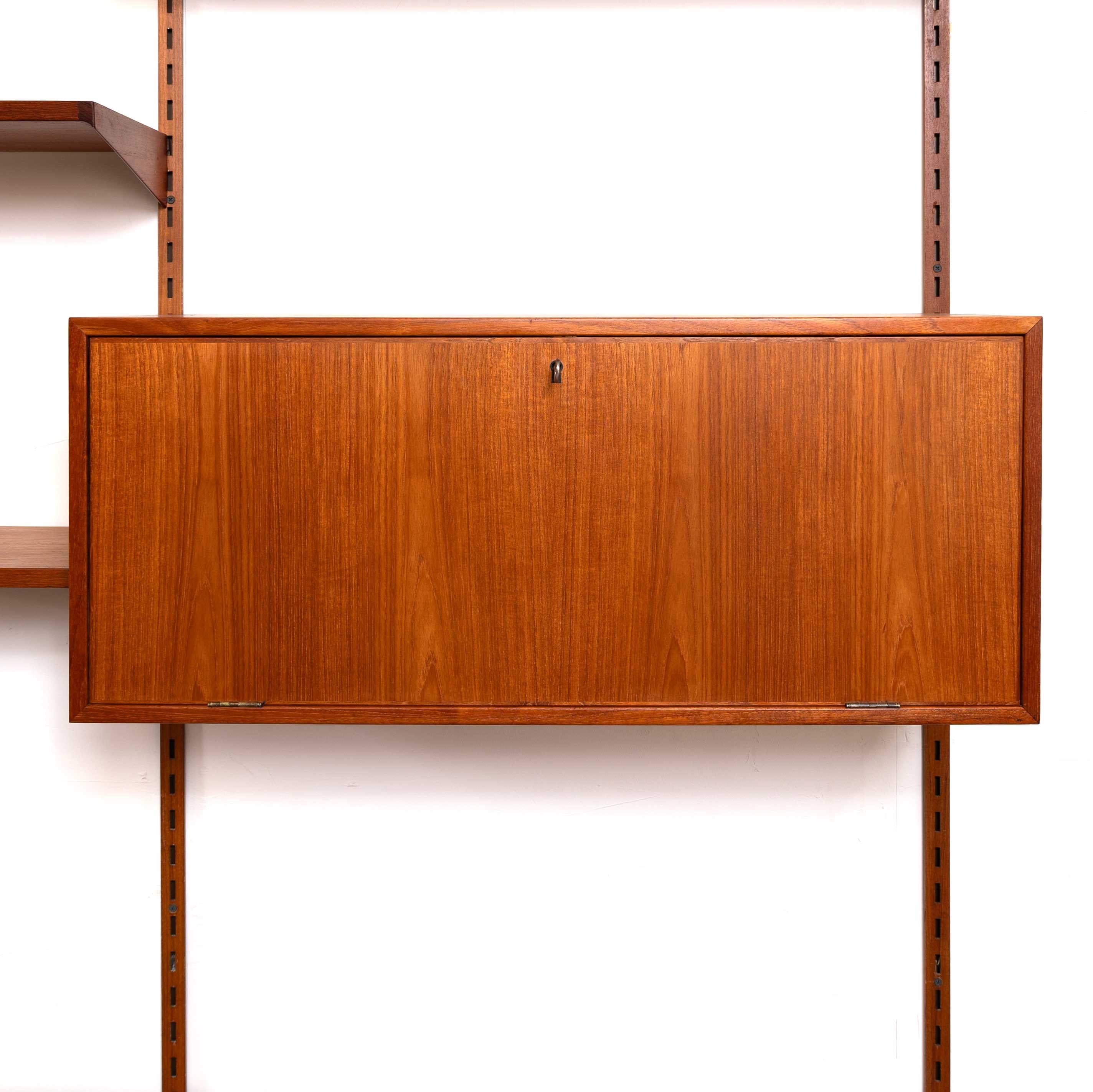 Vintage Kai Kristiansen  Teak Wall System with Glass Cabinet For Sale 1