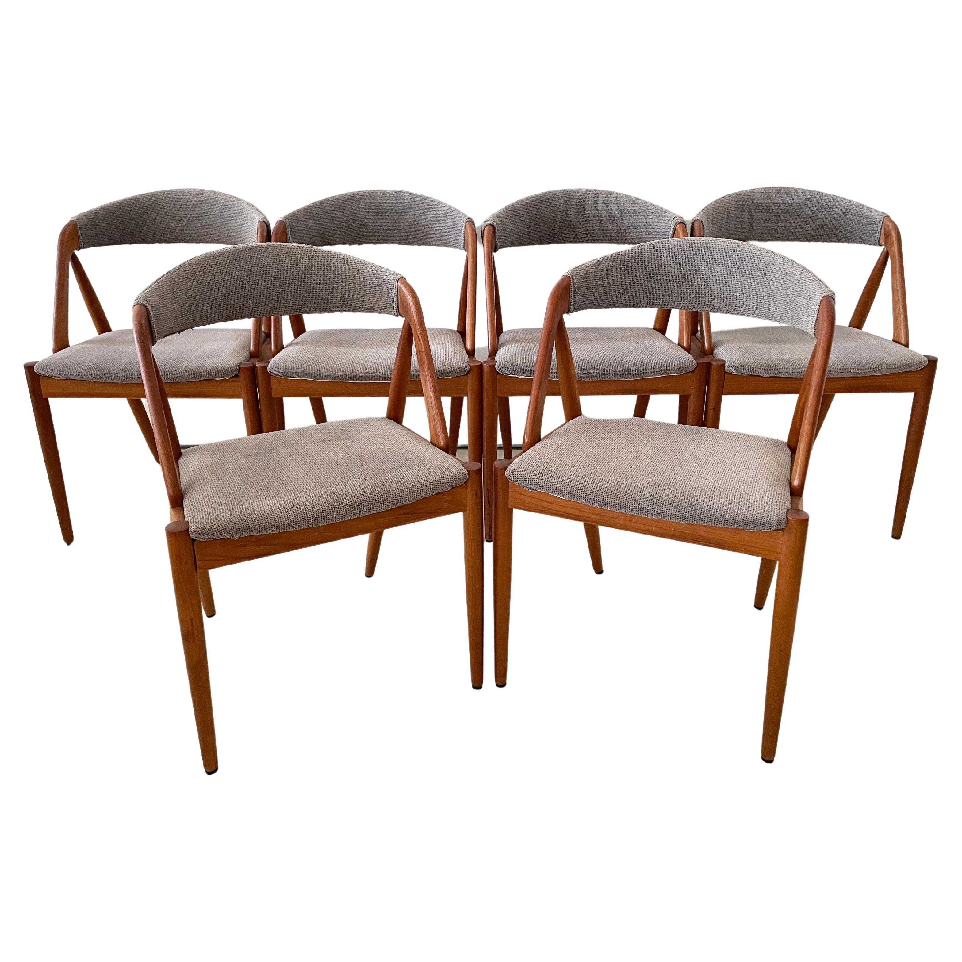 Set di 6 sedie da pranzo in teak Kai Kristiansen d'epoca, da rivestire su misura in vendita