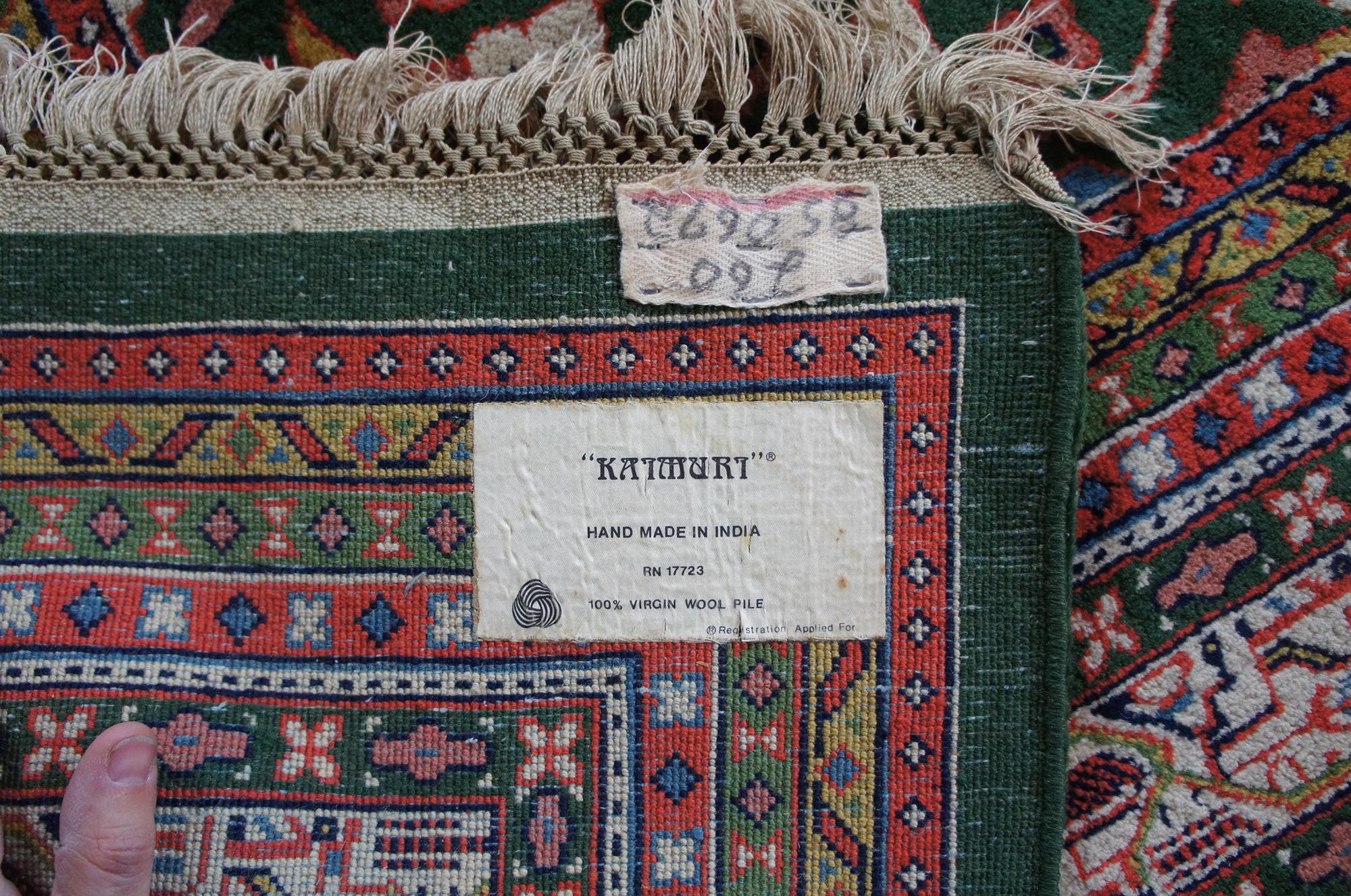 Vintage Kaimuri 100% Wool Tabriz Mahi Medallion Area Rug Carpet, India For Sale 3