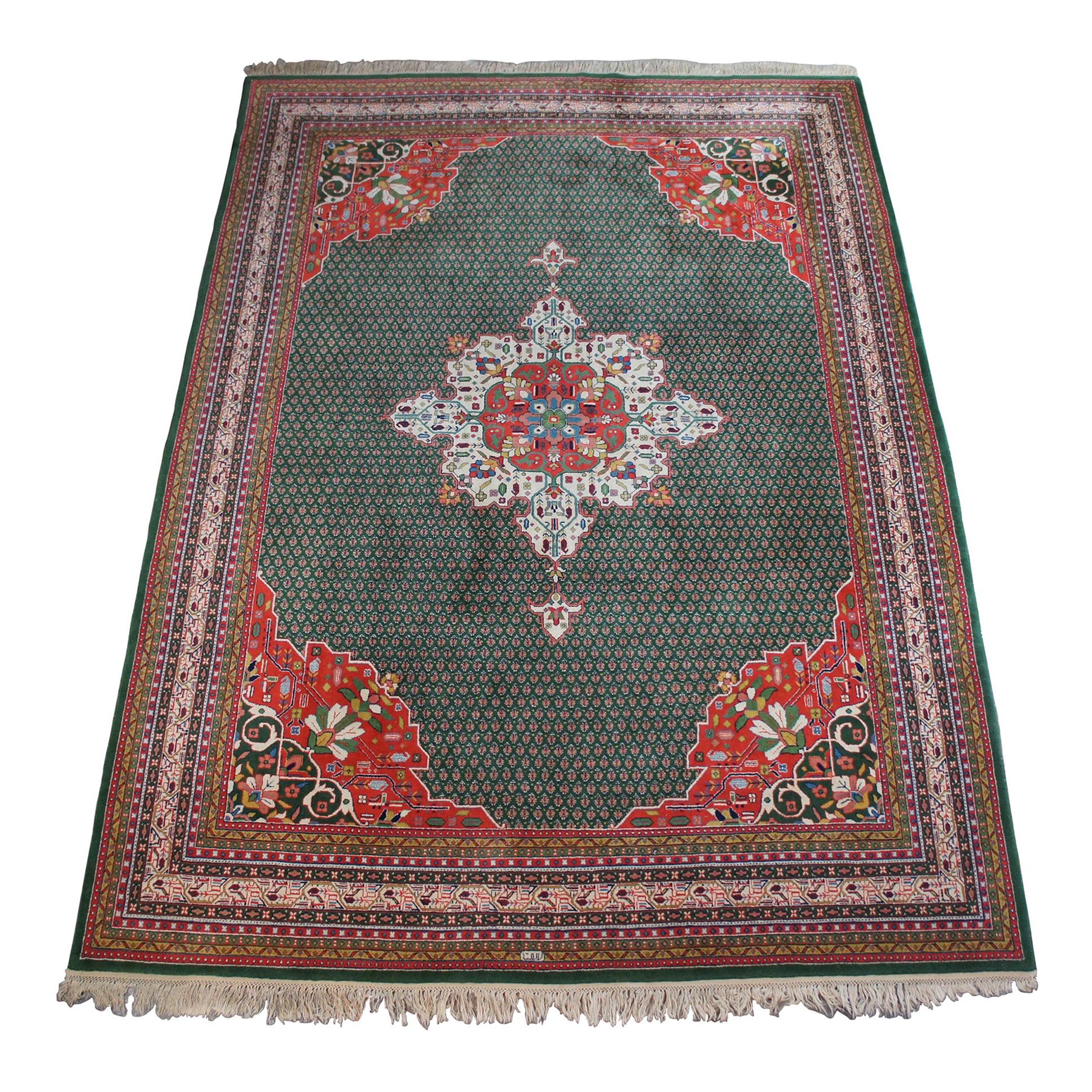 Vintage Kaimuri 100% Wool Tabriz Mahi Medallion Area Rug Carpet, India For Sale