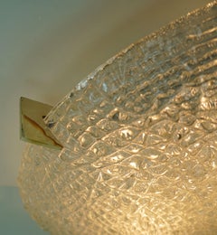 vintage kaiser ice glass ceiling LAMP flush mount 1960's 70's relief surface