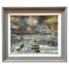 Vintage Kaj Andersen abtract Danish mid century 1970s expressions oil painting