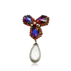 Vintage Kaleidoscope Prism Pearl Droplet Brooch 1950s