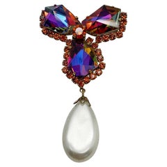 Retro Kaleidoscope Prism Pearl Droplet Brooch 1950s