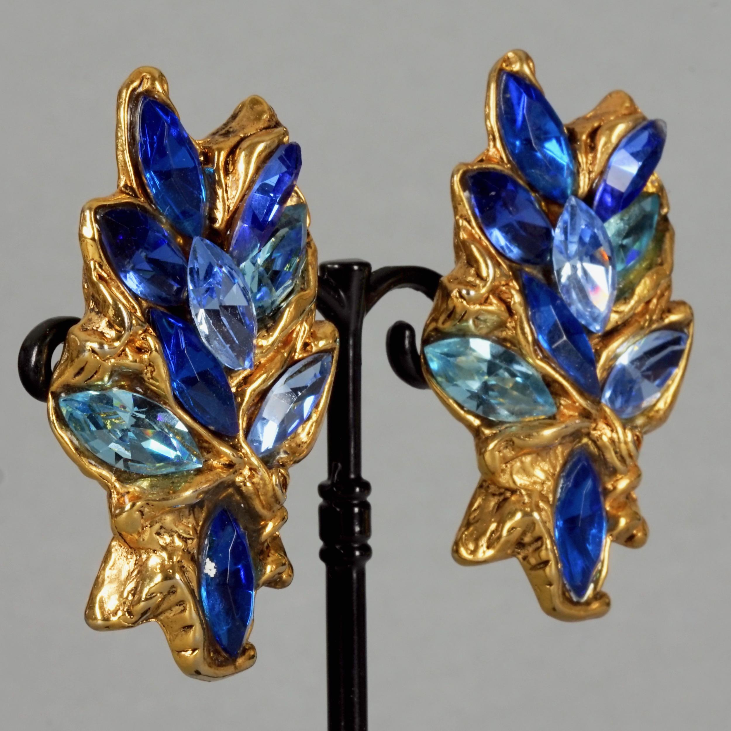 Women's Vintage KALINGER PARIS Blue Rhinestones Massive Jewelled Earrings For Sale