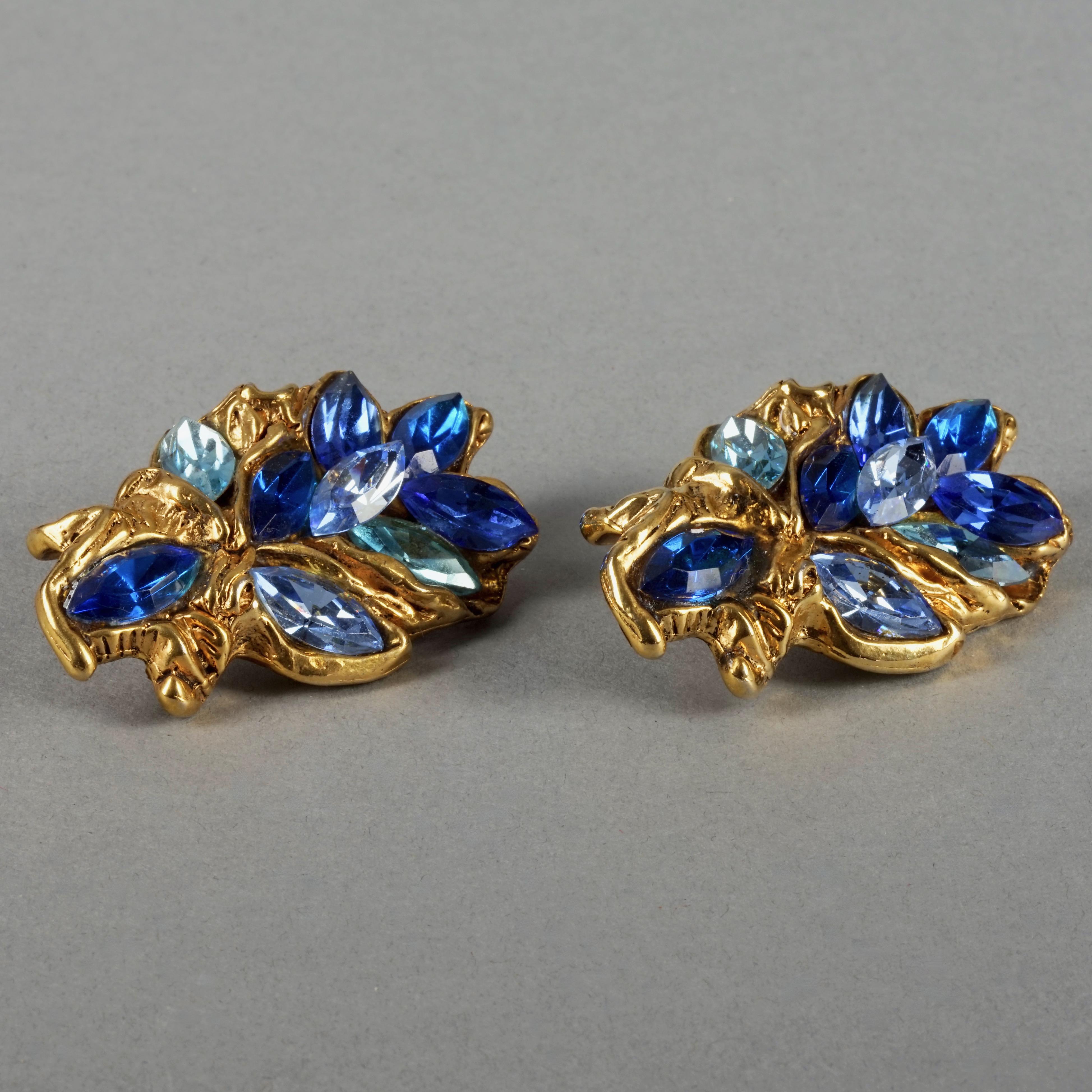 Vintage KALINGER PARIS Blue Rhinestones Massive Jewelled Earrings For Sale 1