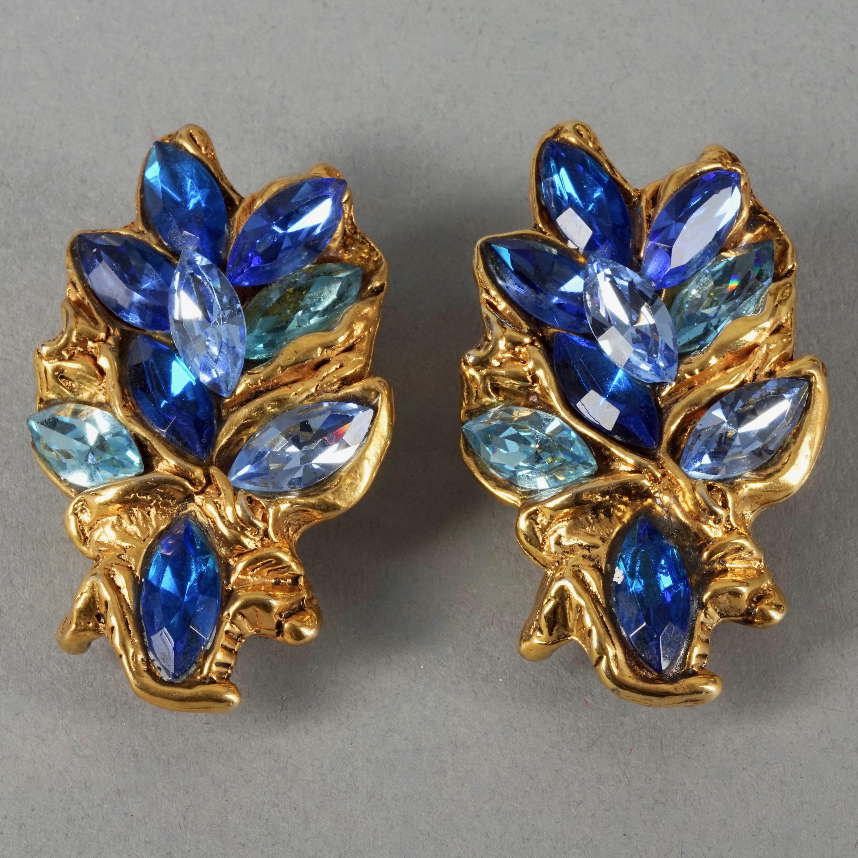Vintage KALINGER PARIS Blue Rhinestones Massive Jewelled Earrings For Sale 3