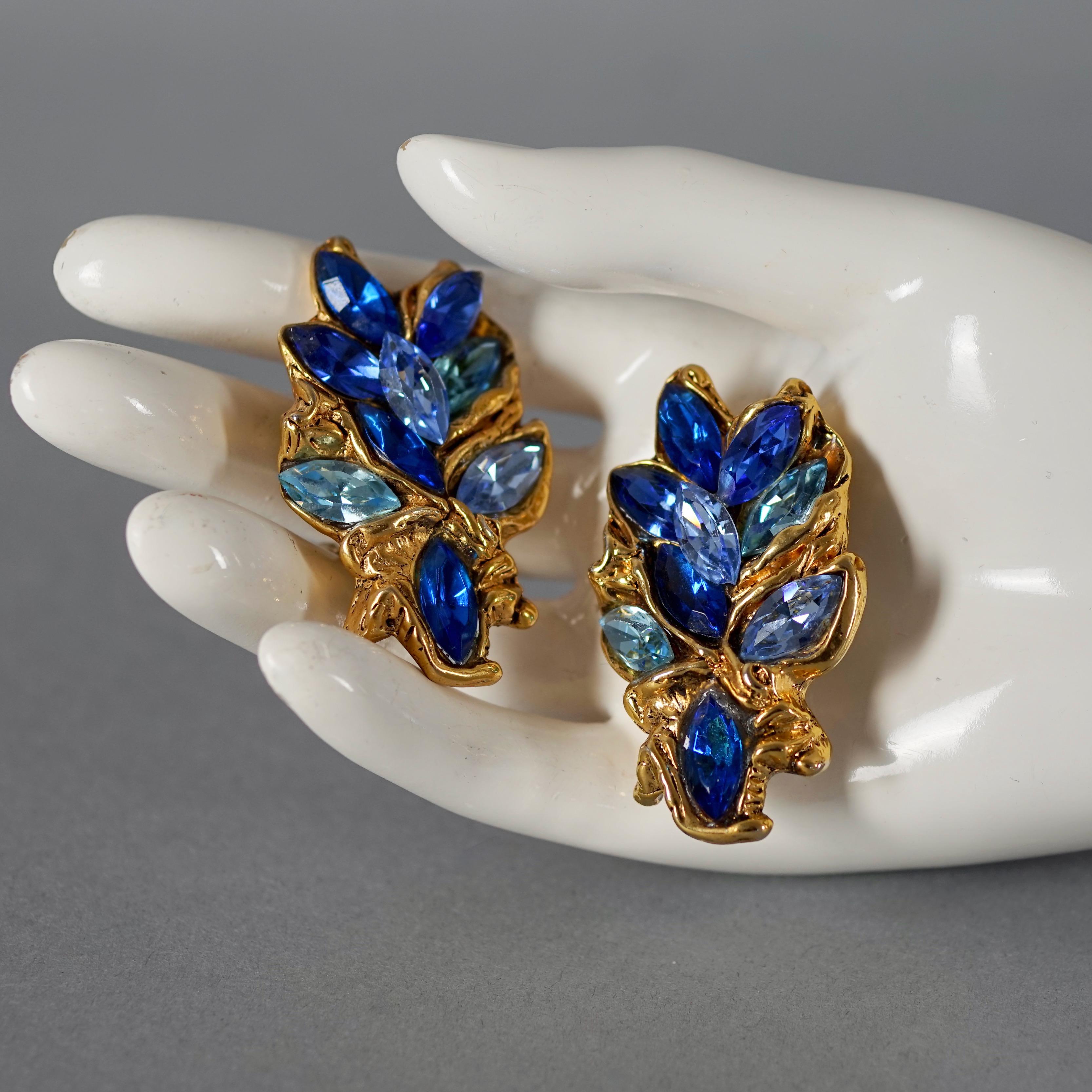 Vintage KALINGER PARIS Blue Rhinestones Massive Jewelled Earrings For Sale 4