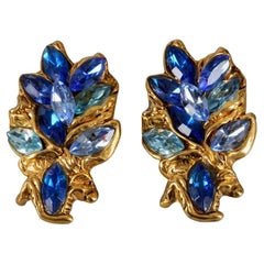Vintage KALINGER PARIS Blue Rhinestones Massive Jewelled Earrings