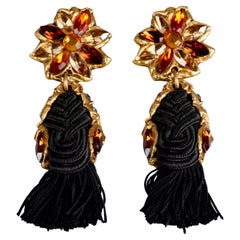 Vintage KALINGER PARIS Jewelled Flower Passementerie Tassel Drop Earrings