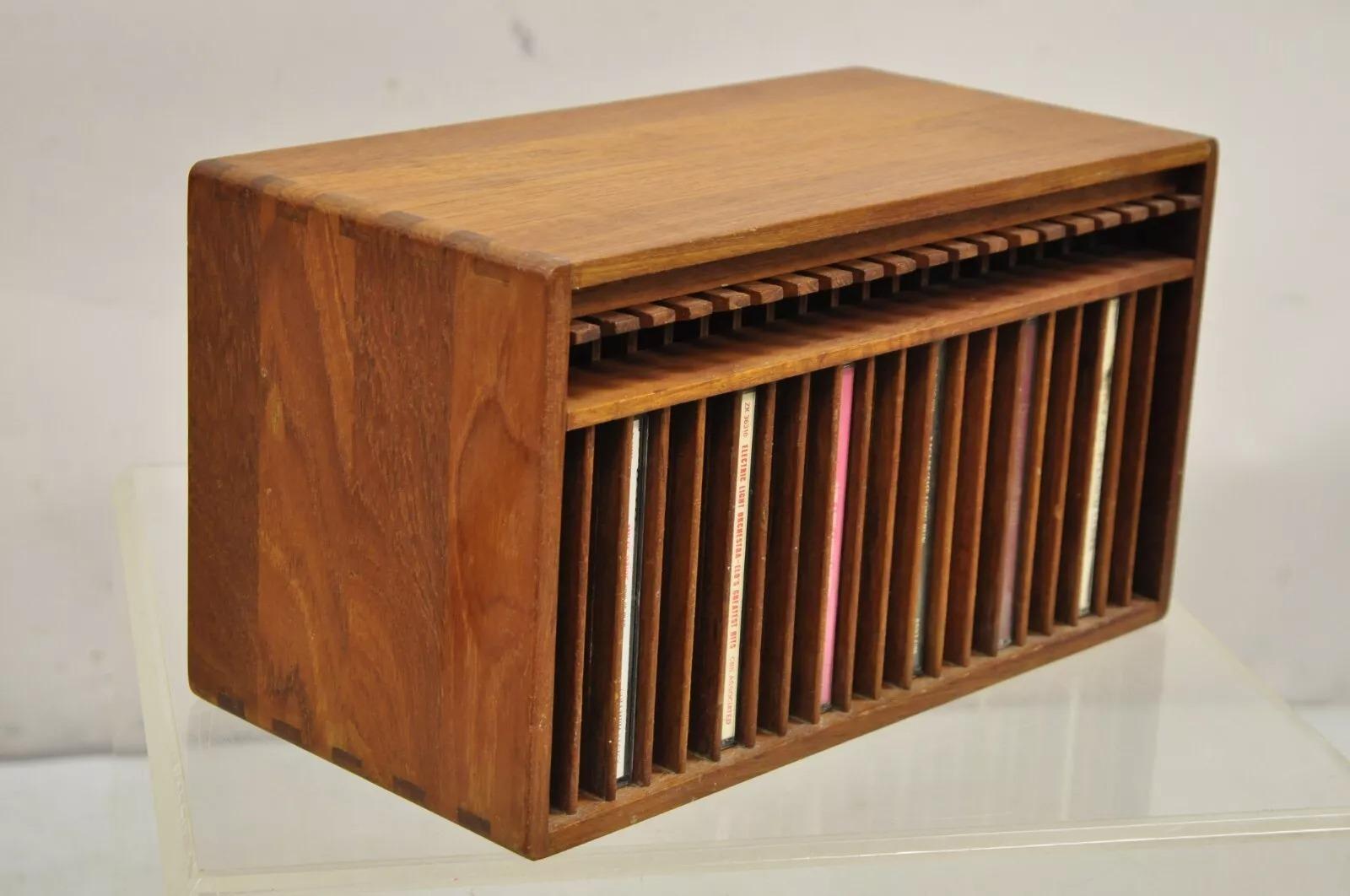 Vintage Kalmar Teak Wood Mid Century Modern 20 Slot CD Rack Holder Organizer 4