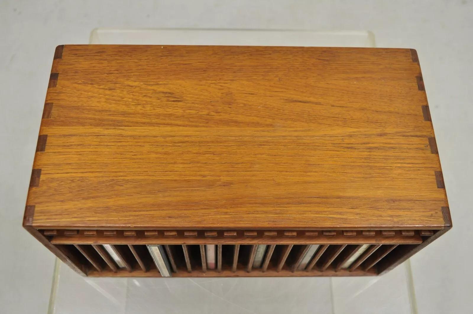 20th Century Vintage Kalmar Teak Wood Mid Century Modern 20 Slot CD Rack Holder Organizer