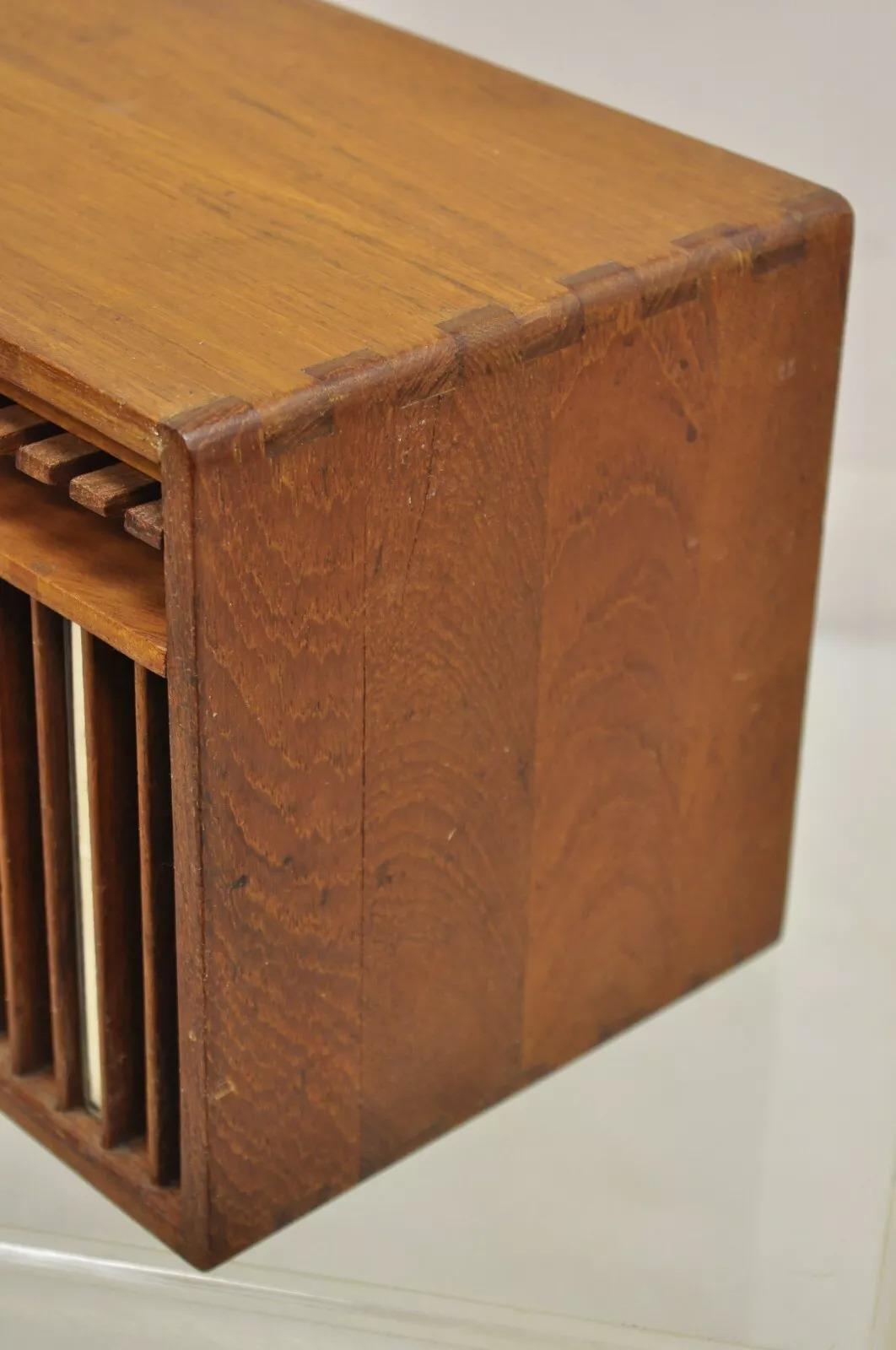 Vintage Kalmar Teak Wood Mid Century Modern 20 Slot CD Rack Holder Organizer 1
