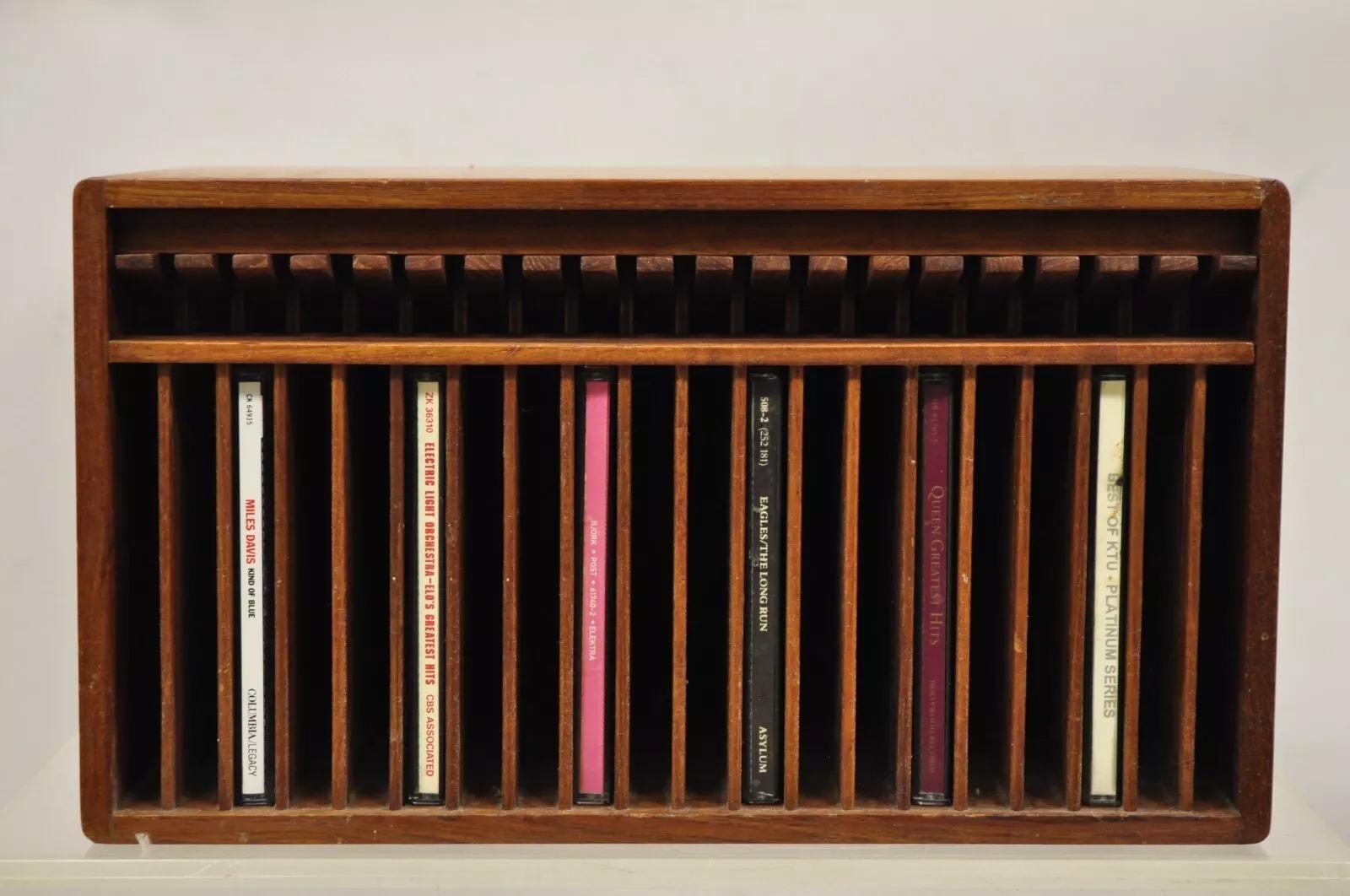 Vintage Kalmar Teak Wood Mid Century Modern 20 Slot CD Rack Holder Organizer 2