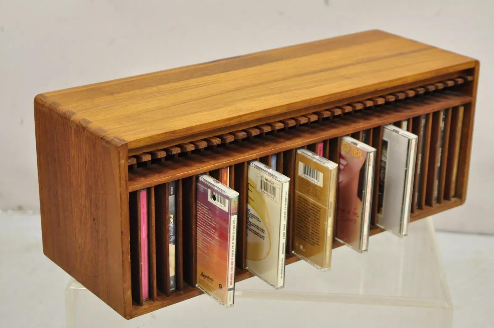 Vintage Kalmar Teak Wood Mid Century Modern 30 Slot CD Rack Holder Organizer (A) 1