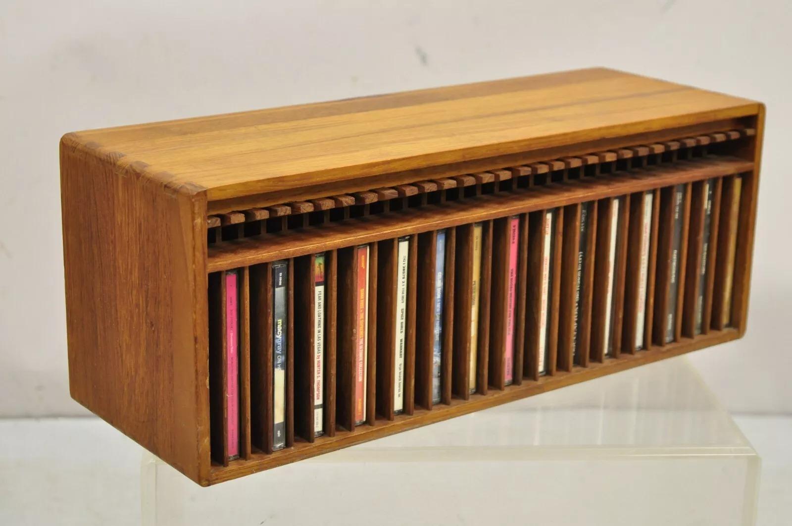 Vintage Kalmar Teak Wood Mid Century Modern 30 Slot CD Rack Holder Organizer (A) 3