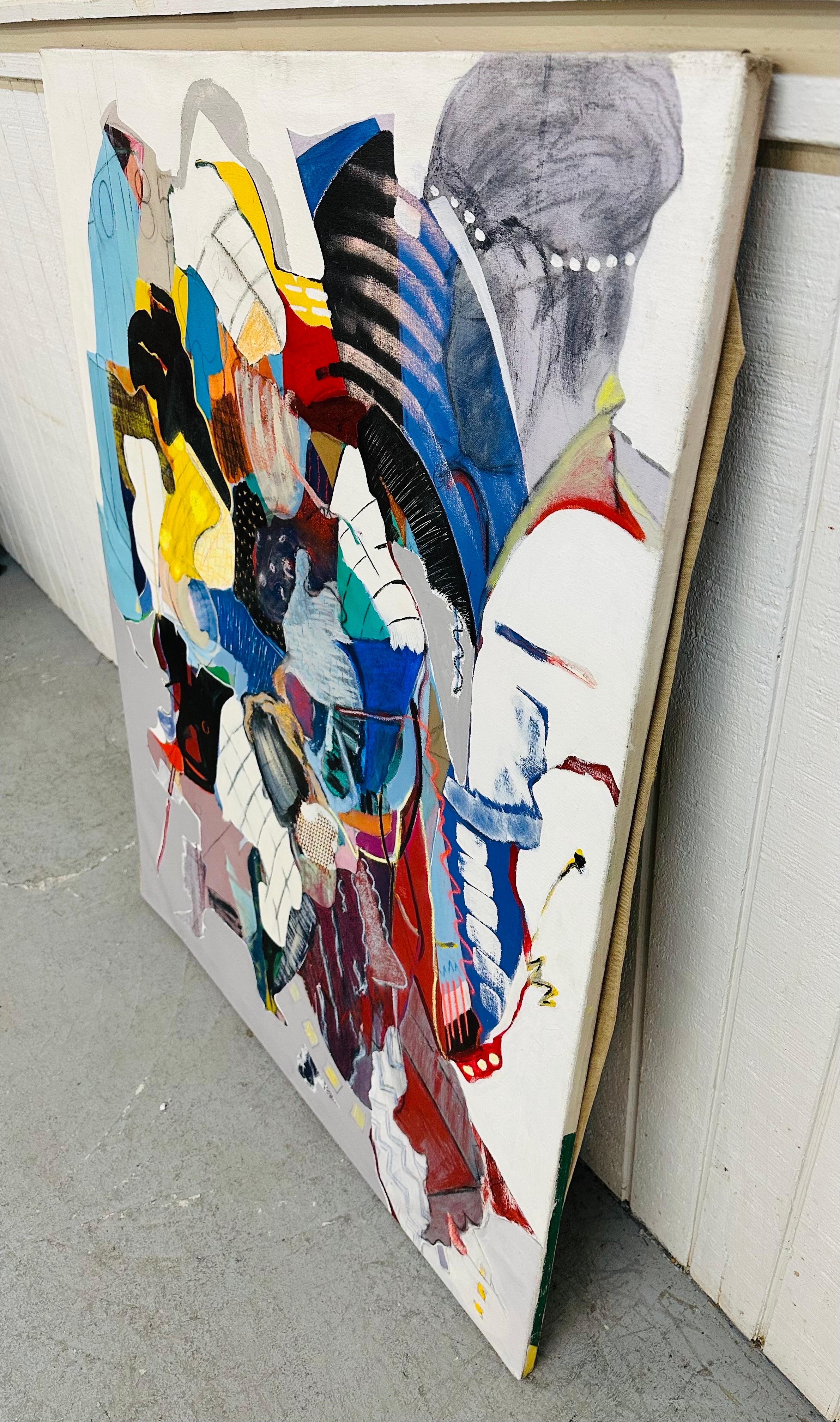 This listing is for a vintage Kandinsky Style Abstract Painting Signed E. Miller. Featuring a white background with an array of colors over top and dated on the back. This is an exceptional piece of art done by artist Elaine Miller.