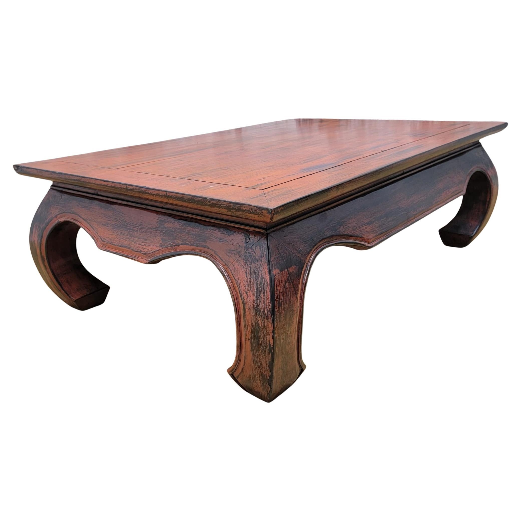 Vintage Kang Style Chinese Teakwood Red Lacquer Coffee Table