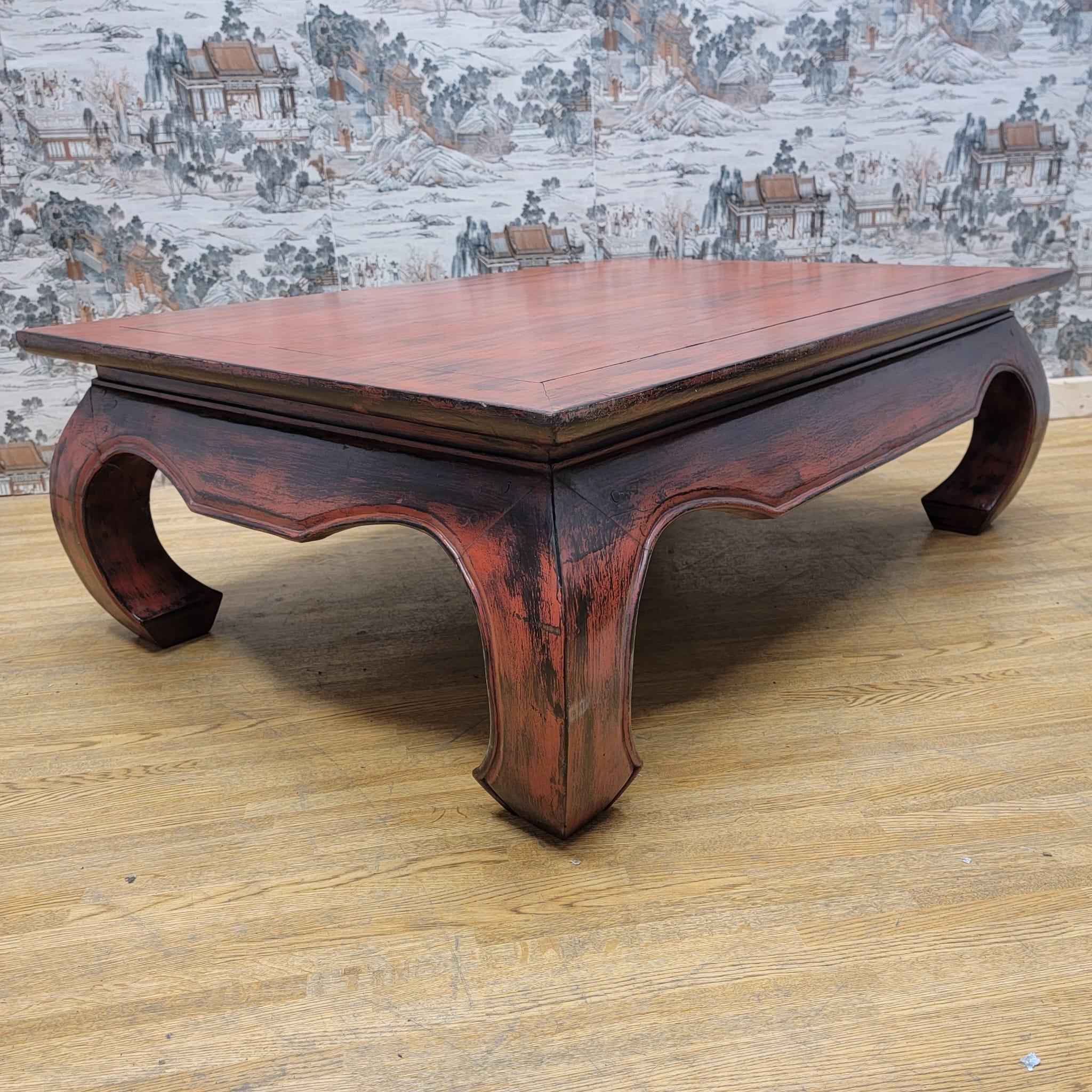 Vintage Kang Style Chinese Teakwood Red Lacquer Coffee Table For Sale 5