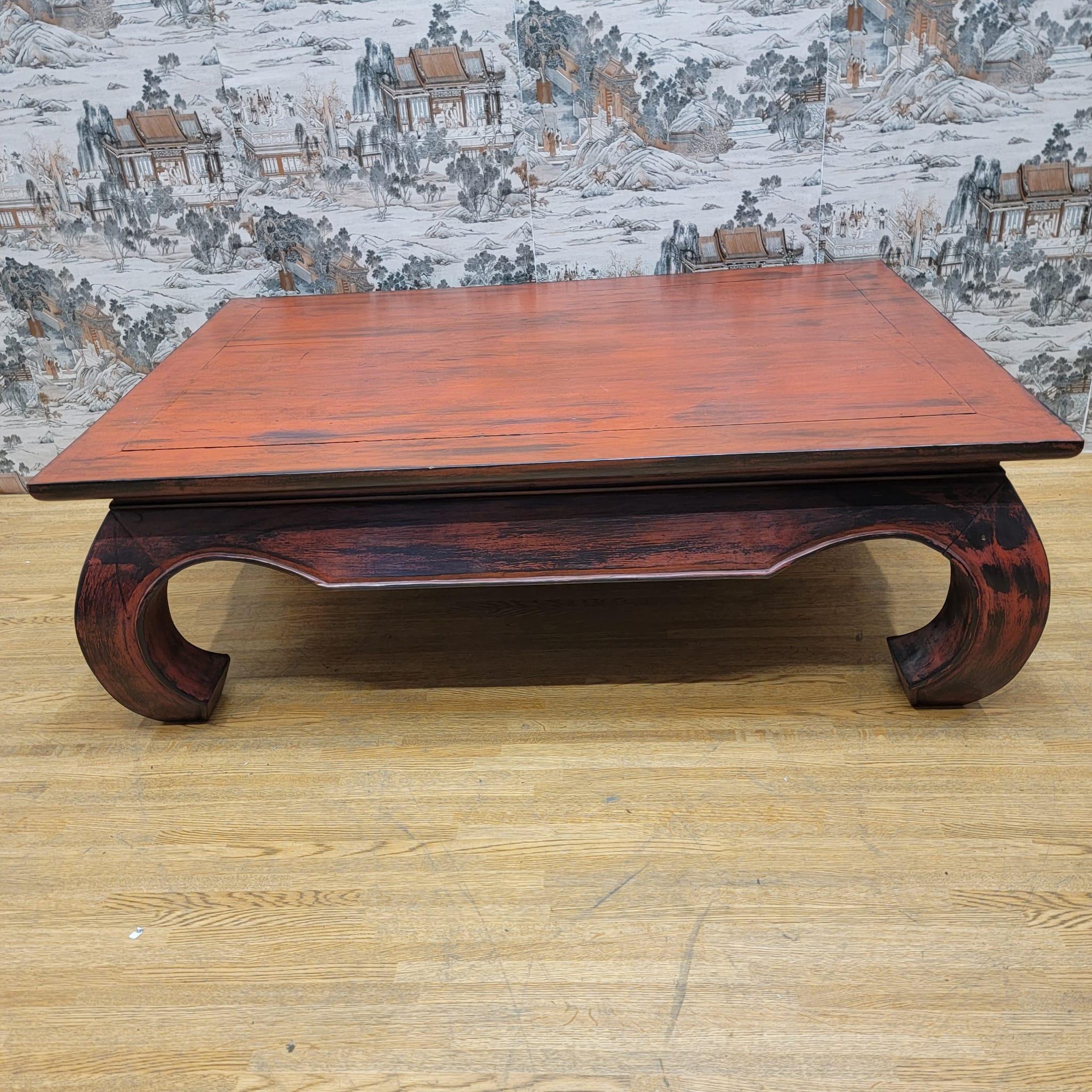 Hand-Crafted Vintage Kang Style Chinese Teakwood Red Lacquer Coffee Table For Sale