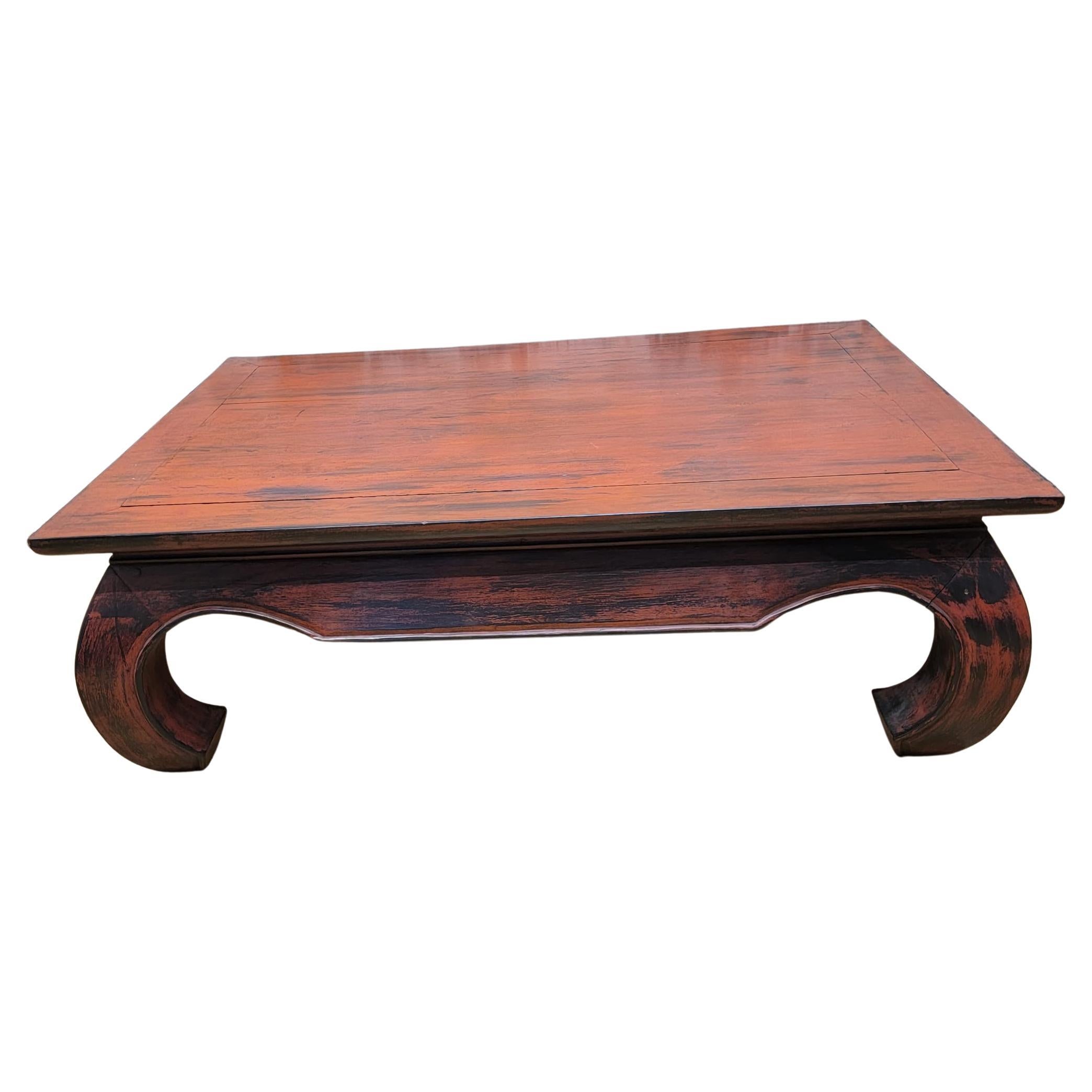 Vintage Kang Style Chinese Teakwood Red Lacquer Coffee Table