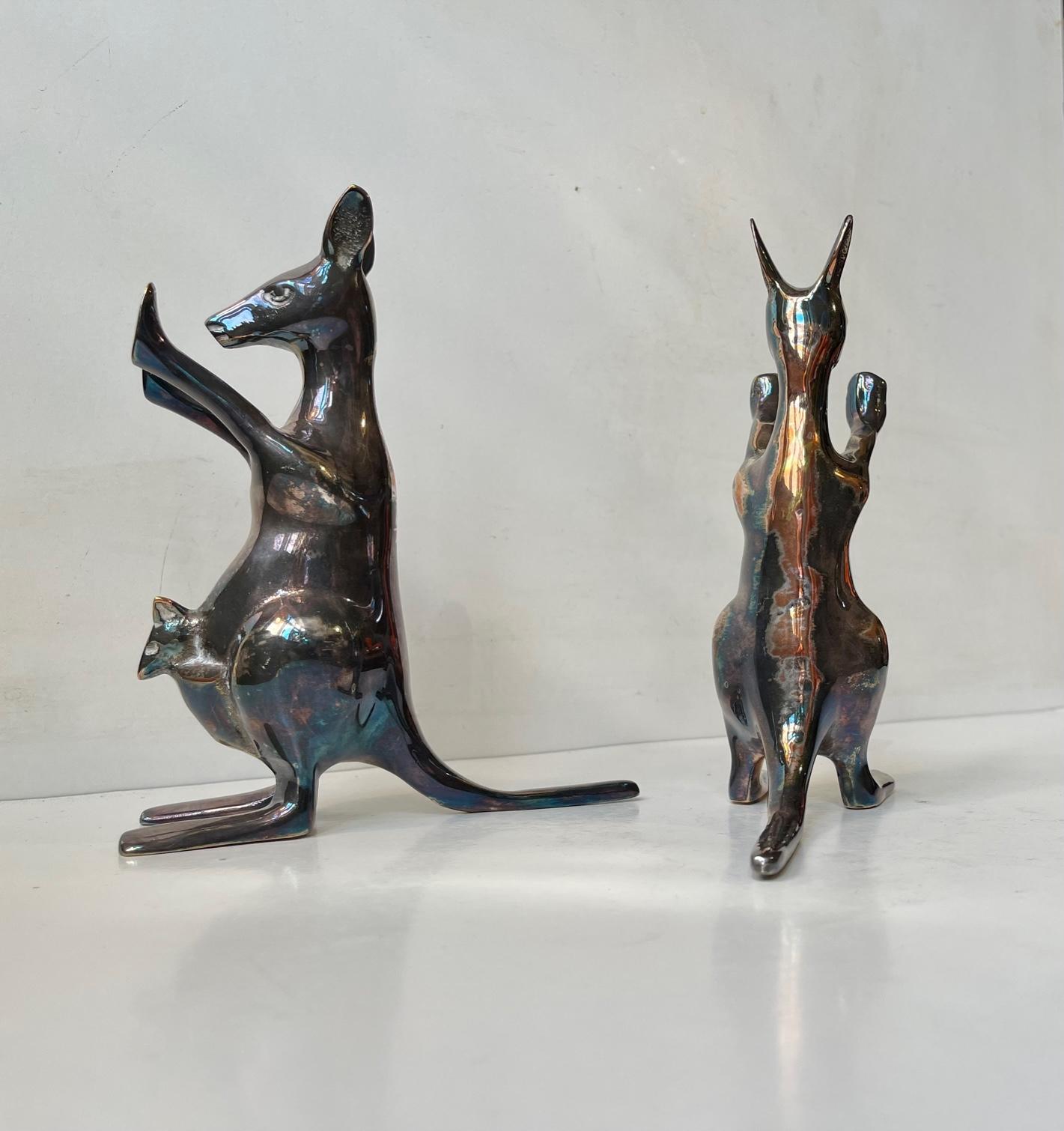 Modern Vintage Kangaroo Bookends in Silver Plated Brass For Sale