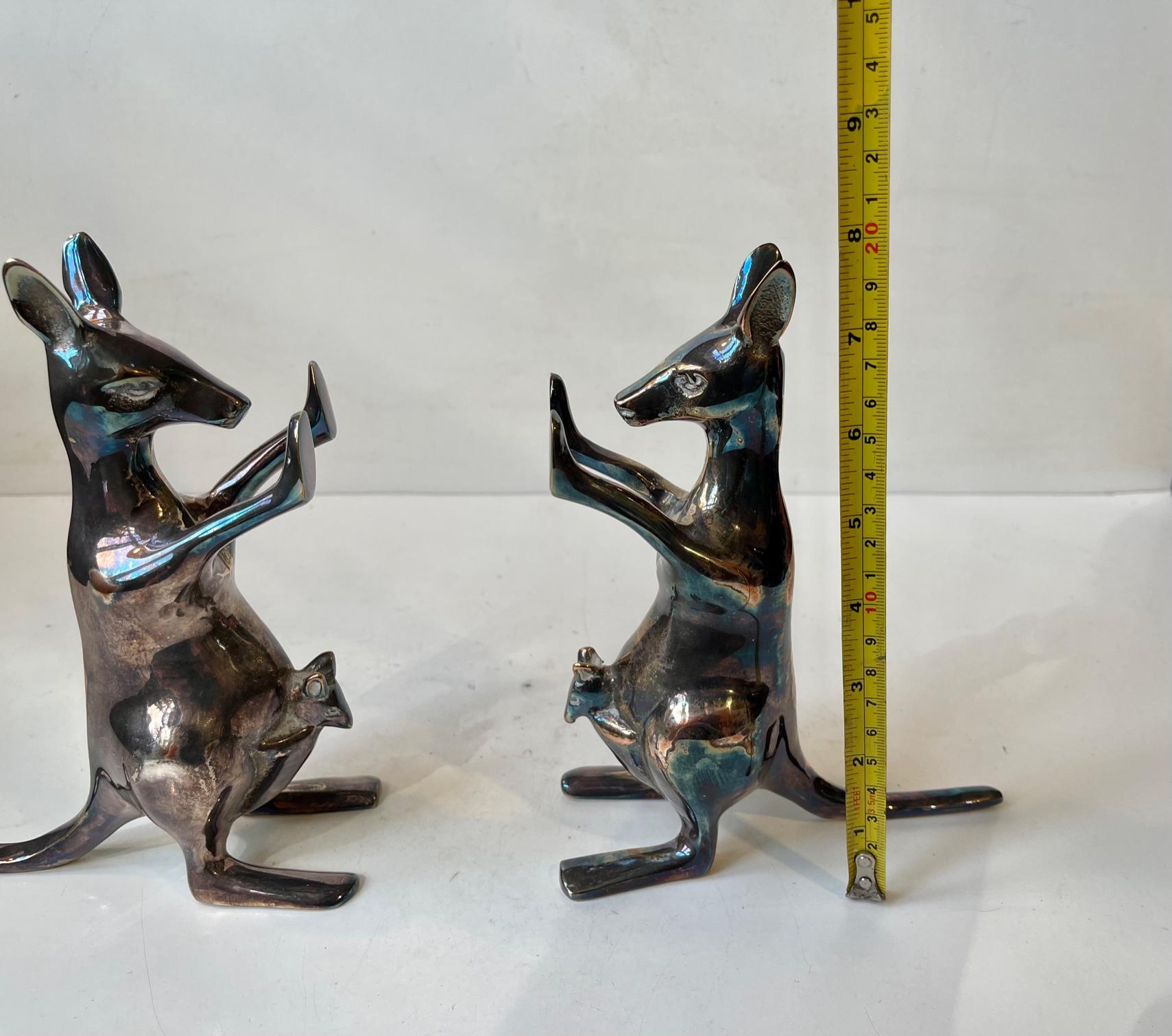 Cast Vintage Kangaroo Bookends in Silver Plated Brass For Sale
